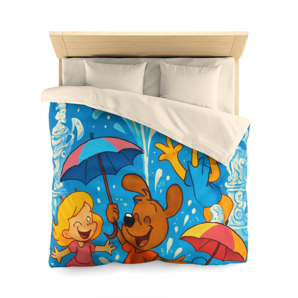 Housse de couette joyeuse avec animaux et enfants sous feux d'artifice colorés