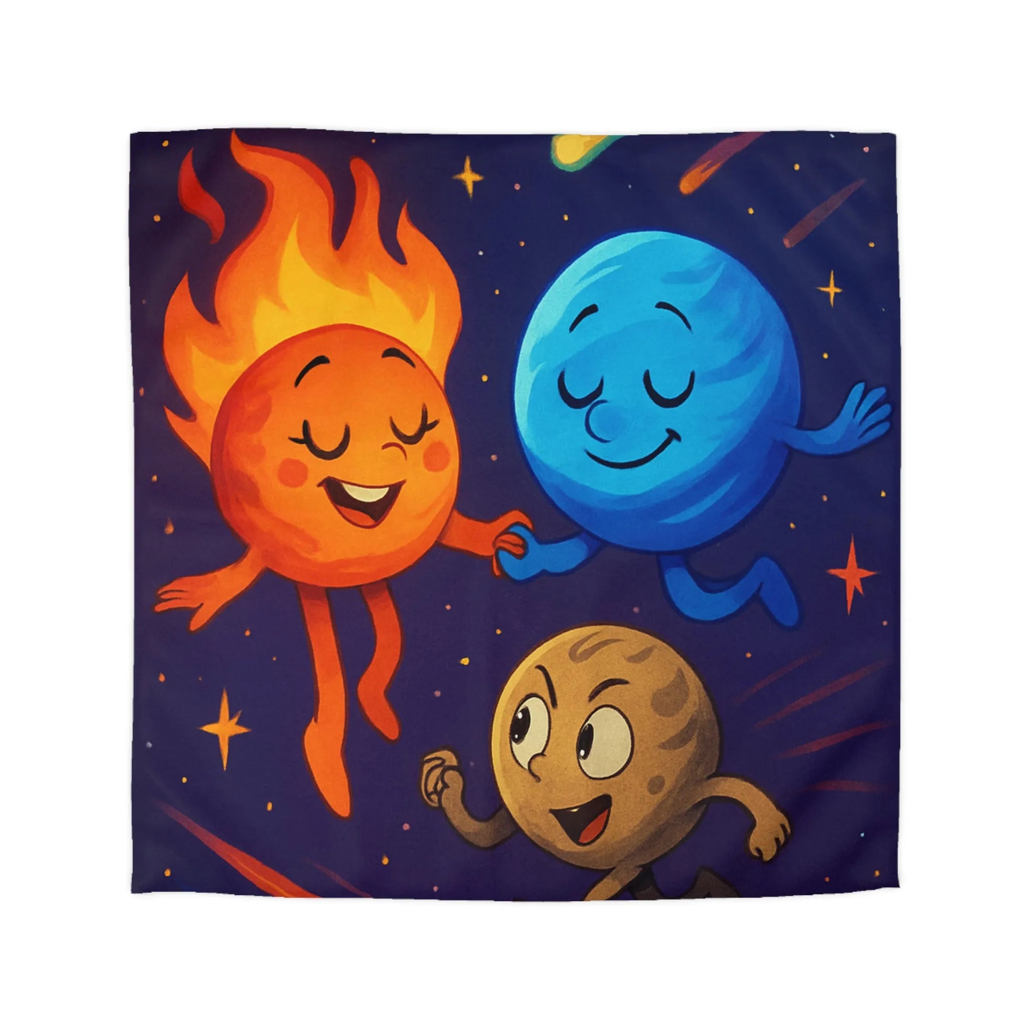 Housse de couette colorée avec illustrations planétaires amusantes et étoiles filantes vibrantes