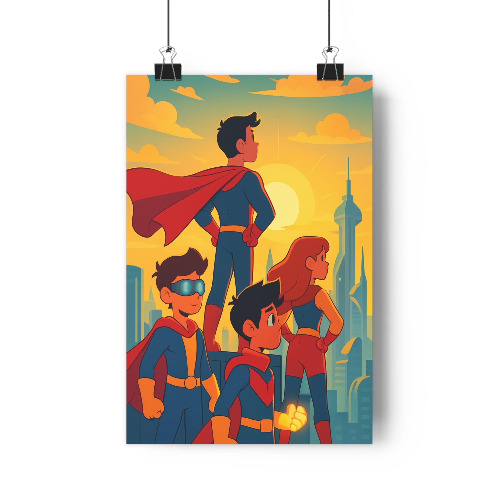 Poster décoratif animation moderne coloré bleu rouge orange aventure chambre bureau futuriste inspirant héros