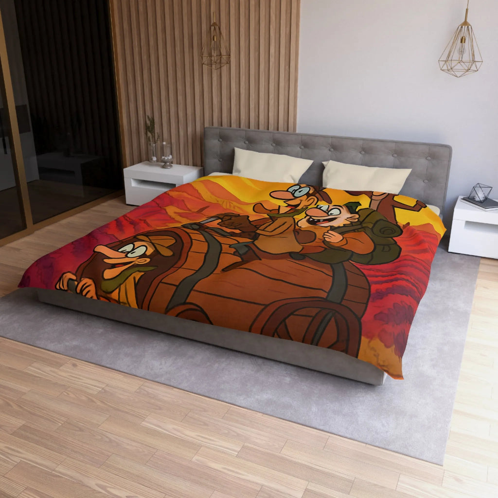 Housse de Couette Aventure Comique en Paysage Champêtre avec Véhicule Original Illustré