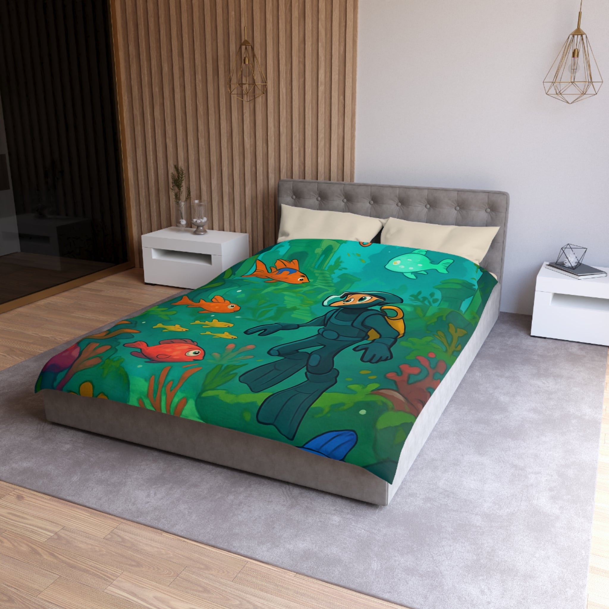 Plongée sous-marine enfantine avec poissons colorés et ruines anciennes, aventure océanique artistique