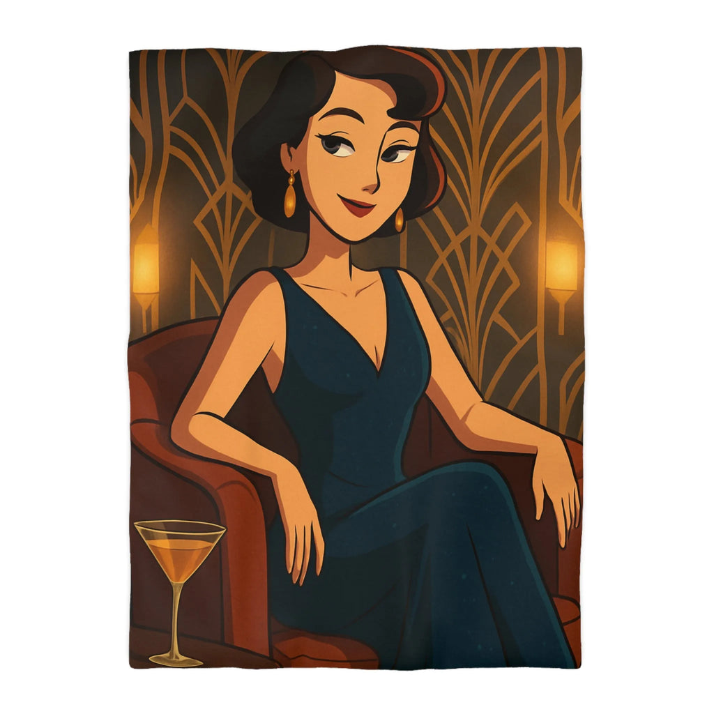 Élégance Art Déco : Housse de couette avec design femme glamour et cocktail martini