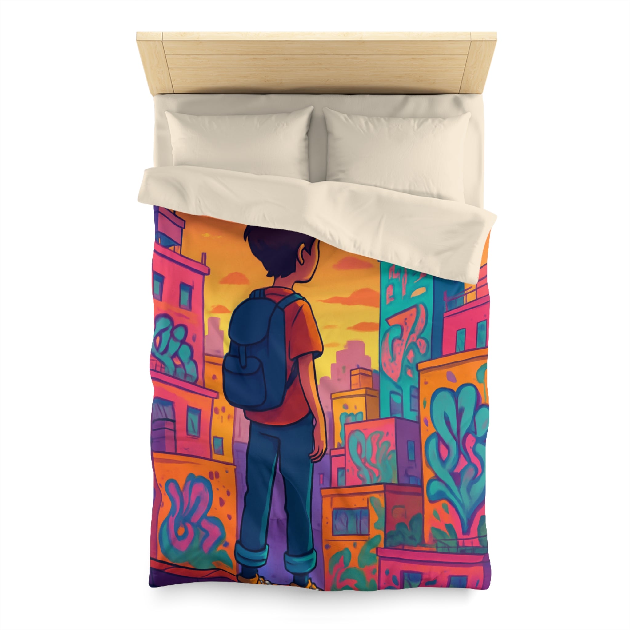 Housse de Couette Microfibre Design Artistique Moderne Décoration Chambre Confort Premium