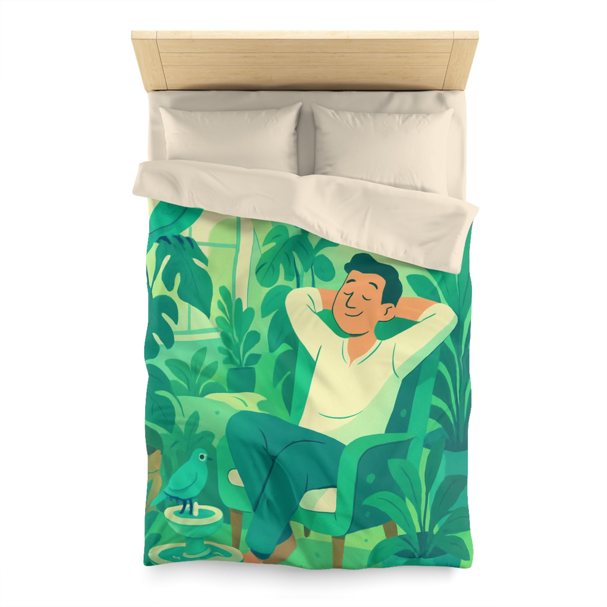 Housse de couette verte avec design botanique et ambiance relaxante pour intérieur naturel