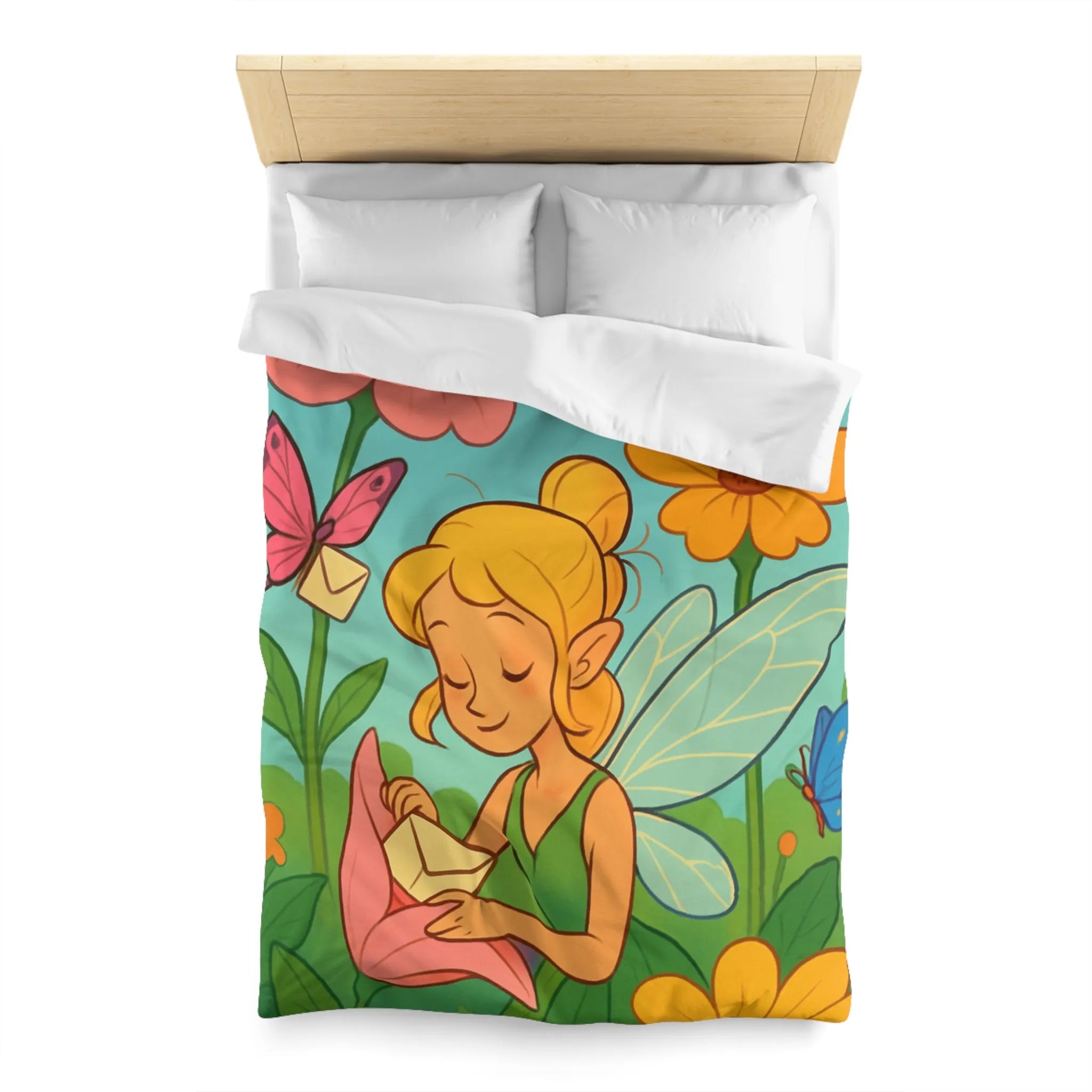 Fée des Jardins Éthérés avec Lettres Magiques et Fleurs Vibrantes pour Enchantement Nocturne