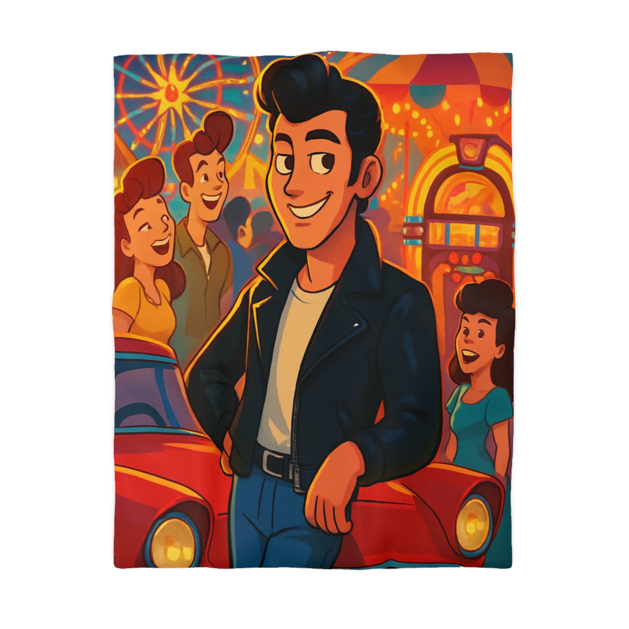 Housse de couette style rétro avec ambiance parc d'attractions colorée et joyeuse