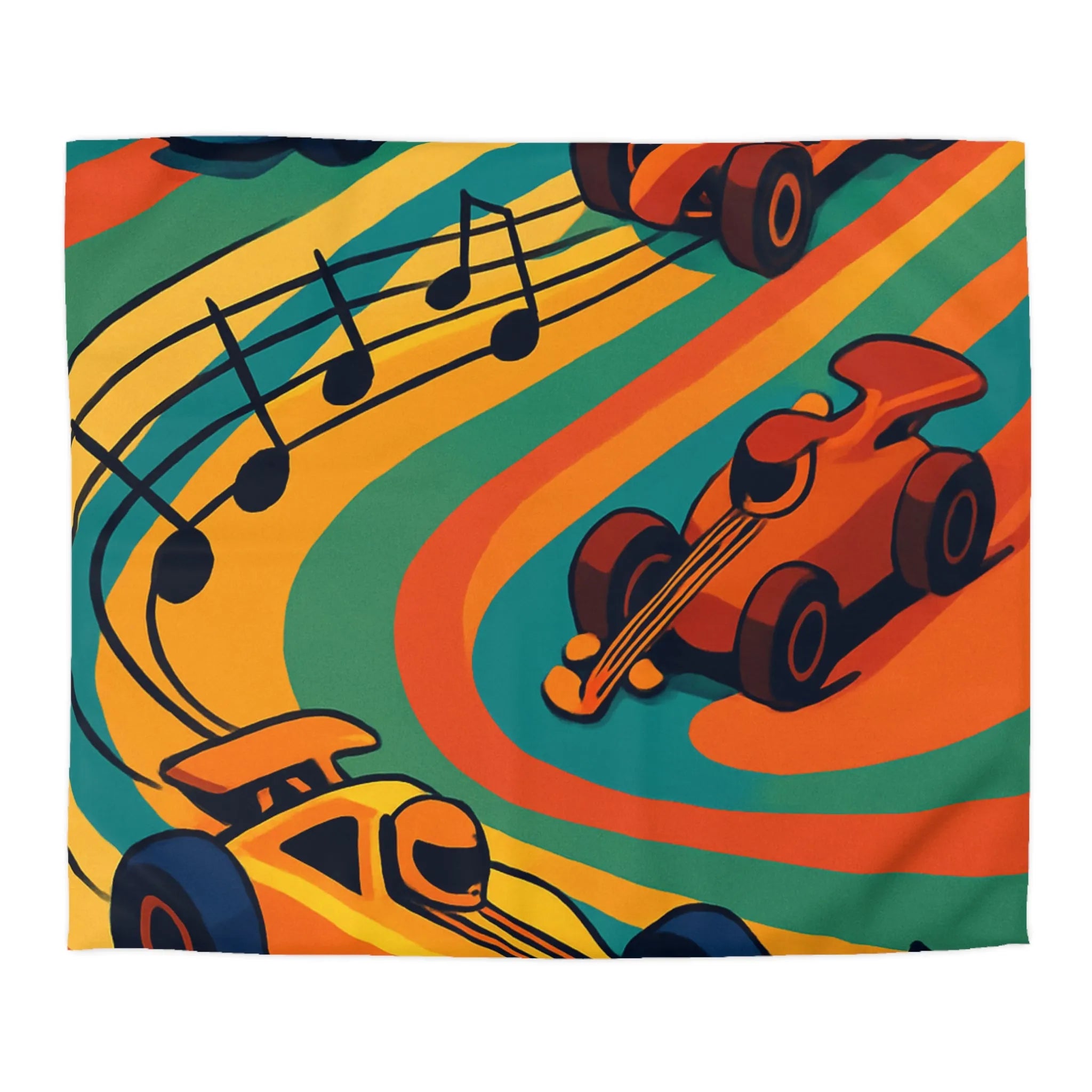 Housse de Couette Course Voitures Musique Vibrante pour Chambre Enfant Thème Animation