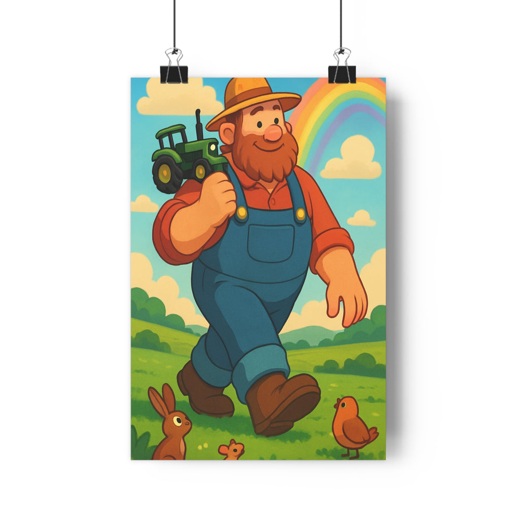 Poster décoratif cartoon fermier prairie animaux coloré joyeux enfant chambre salon arcenciel qualité qualité