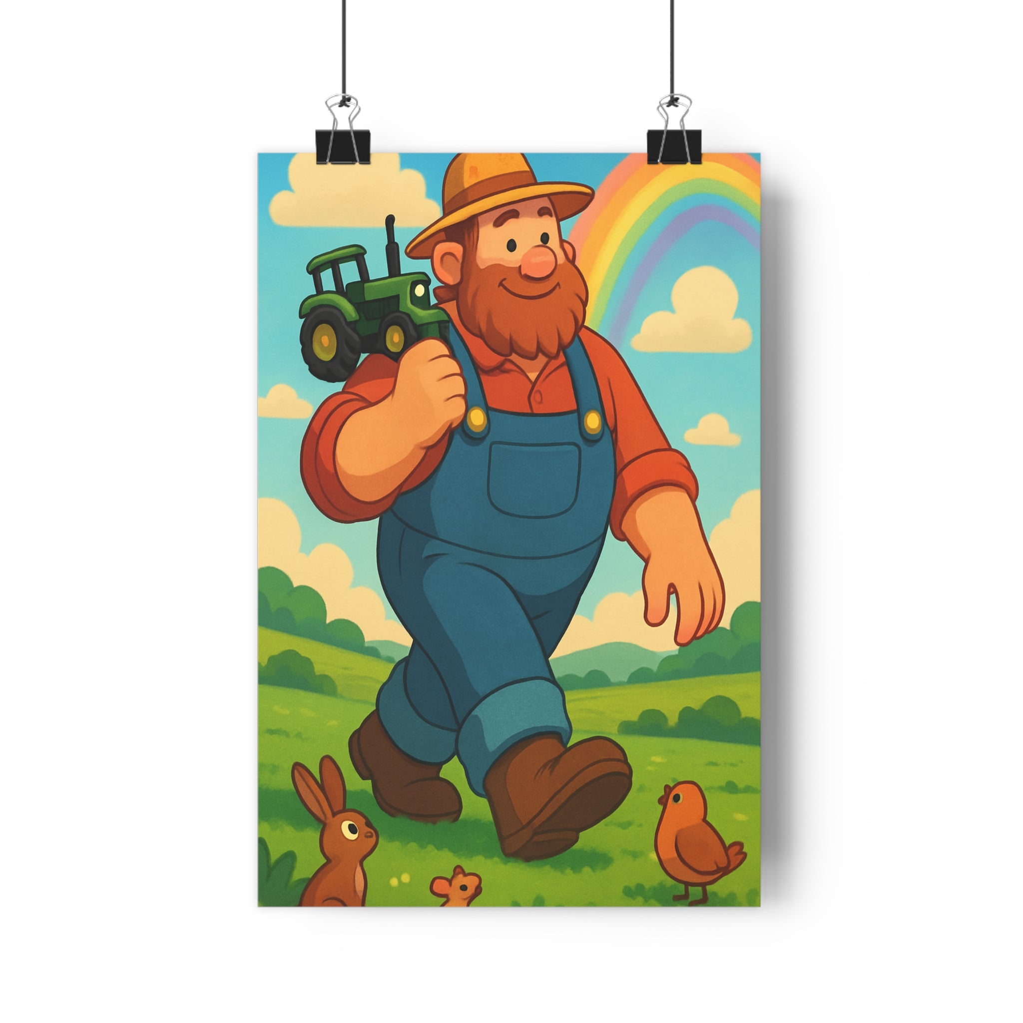 Poster décoratif cartoon fermier prairie animaux coloré joyeux enfant chambre salon arcenciel qualité qualité