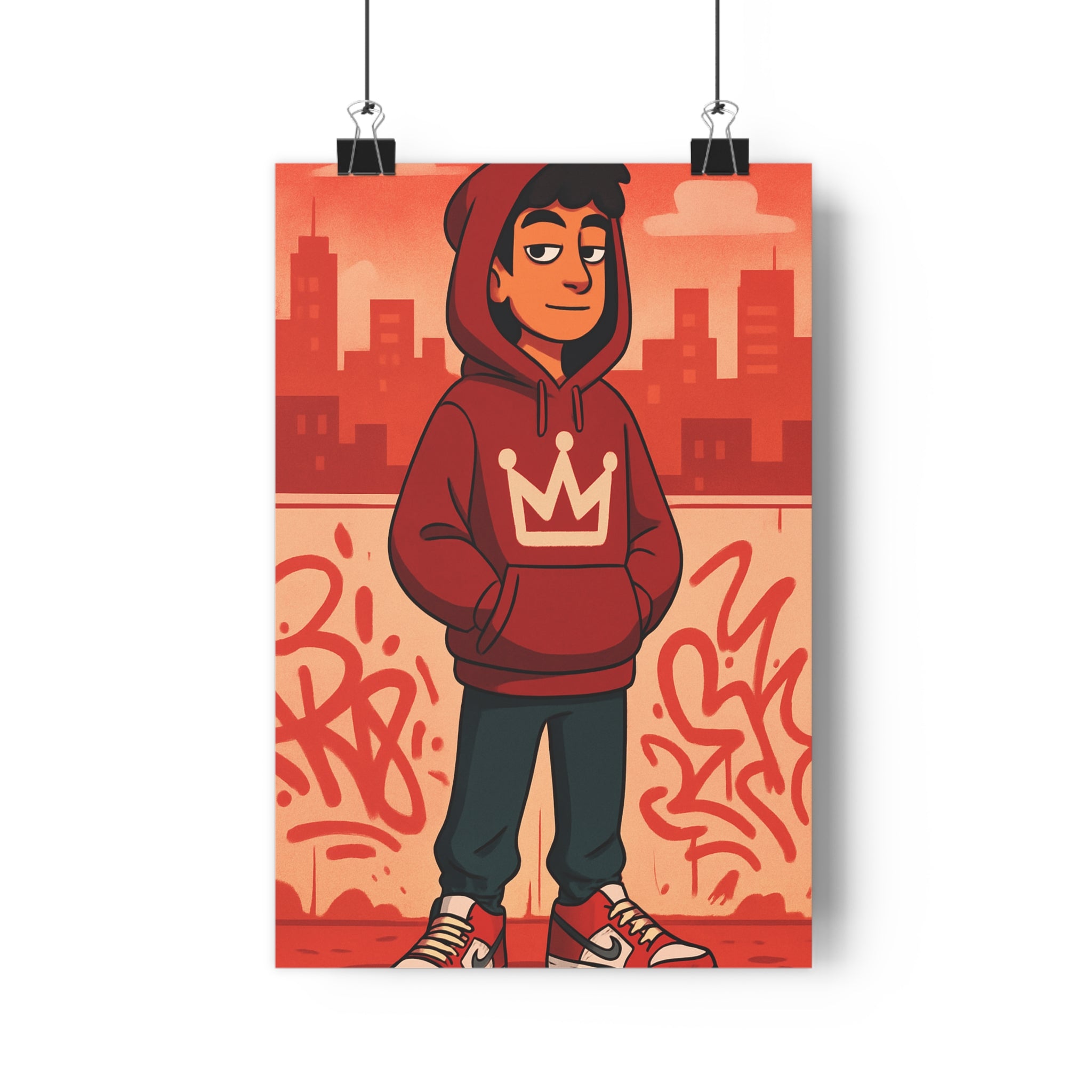 Poster décoratif urbain rouge orange cartoon dynamique moderne salon chambre style graffiti artistique qualité