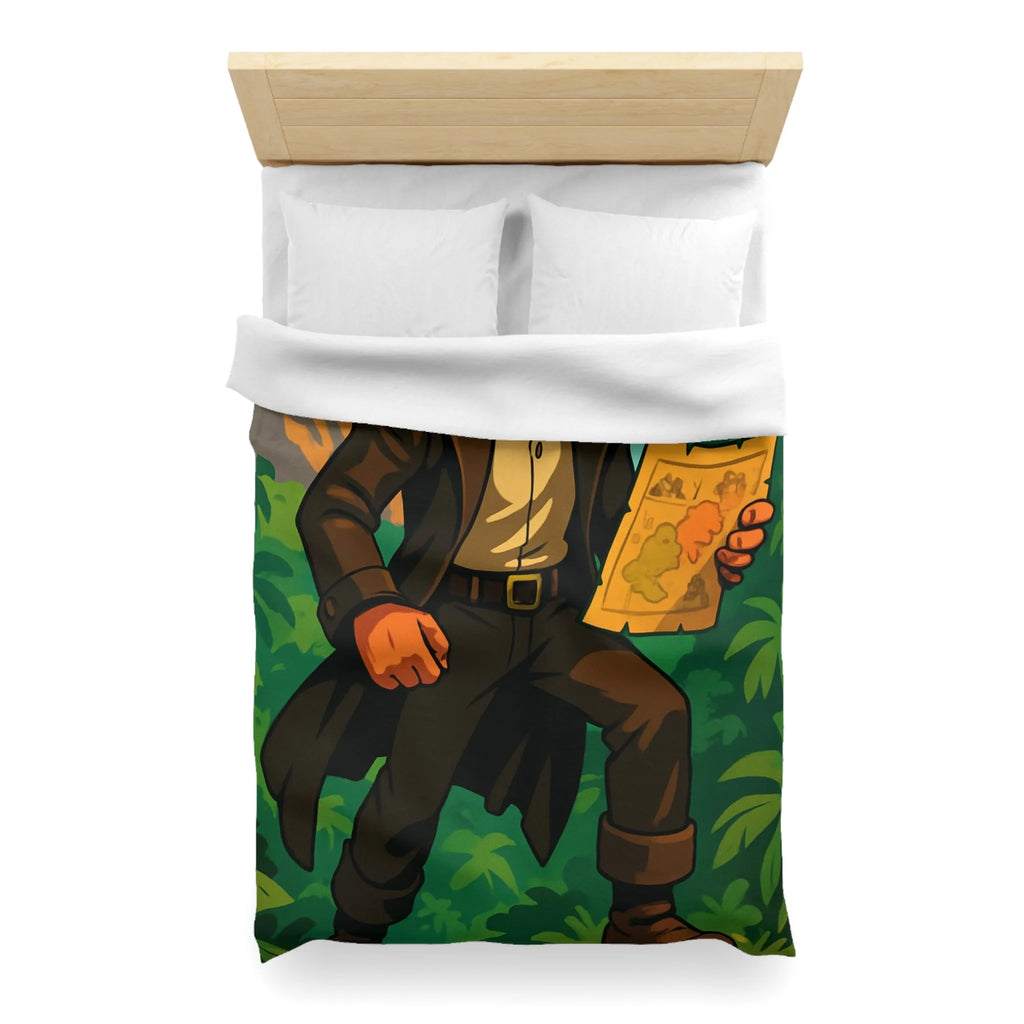 Housse de couette d'explorateur aventureux dans jungle luxuriante avec carte mystique colorée