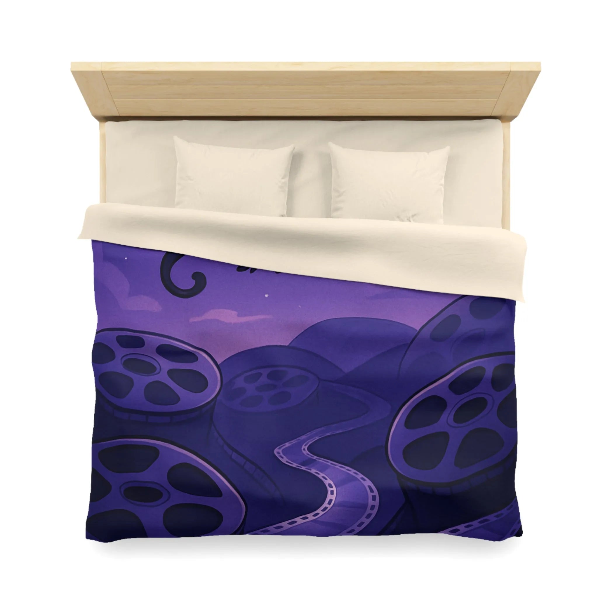 Housse de Couette avec Motif de Dragon et Bobines de Film sous Ciel Lunaire