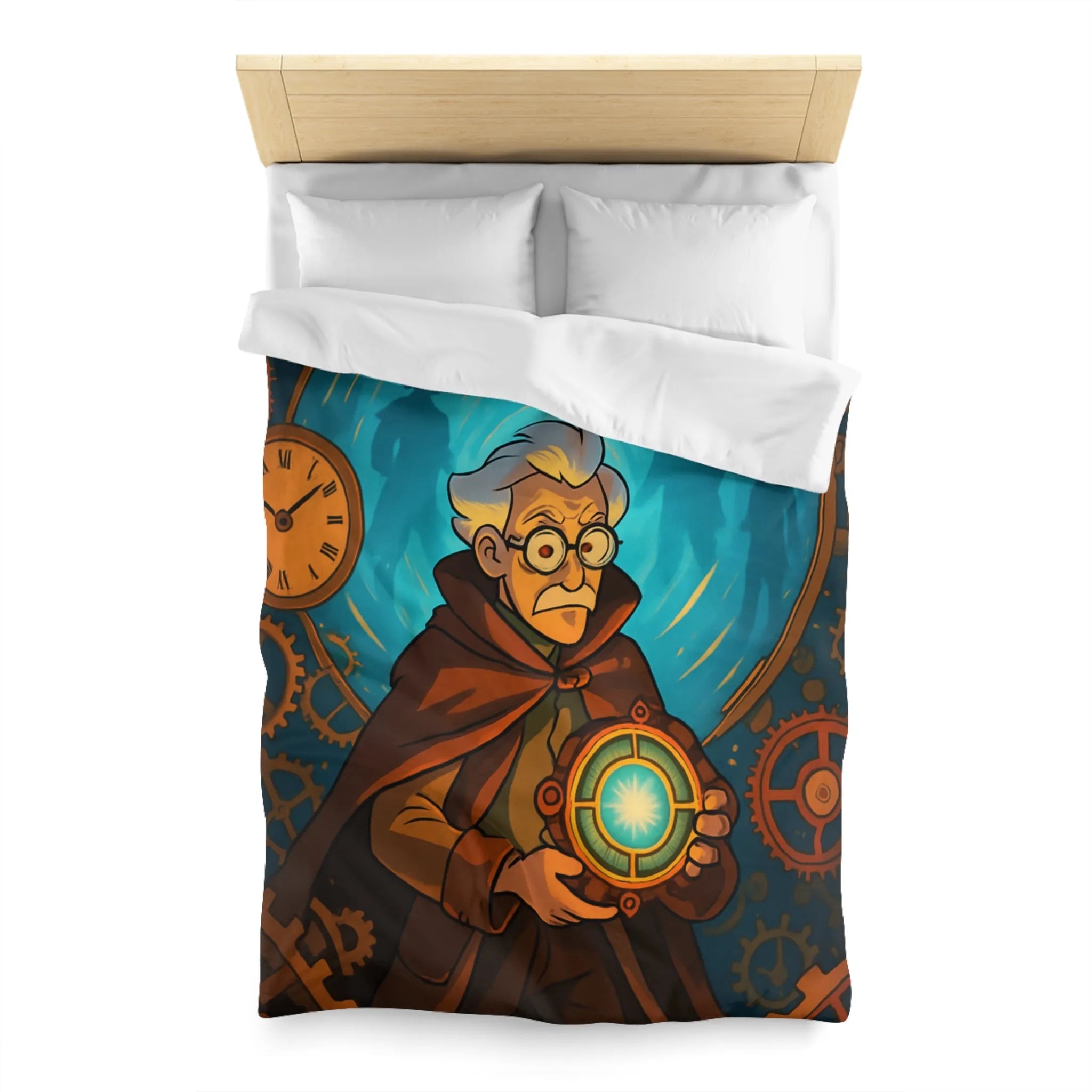 Housse de couette aventure steampunk horloger voyage dans le temps avec objets mystérieux