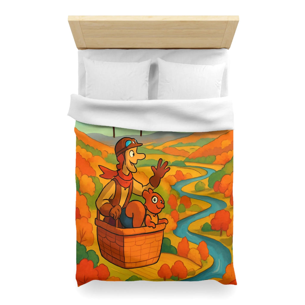 Housse de couette automnale avec montgolfière et paysage coloré pour chambre chaleureuse