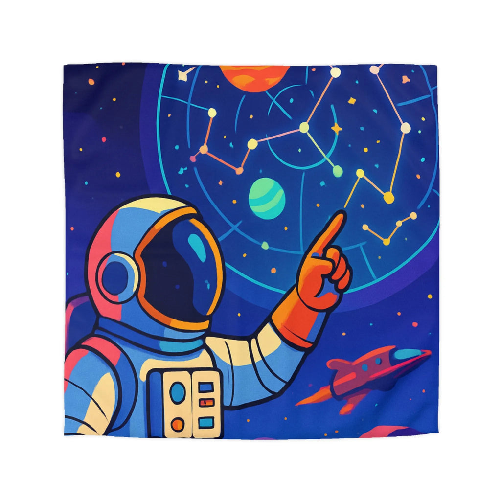 Housse de couette cosmos coloré avec astronaute, planète et carte des étoiles