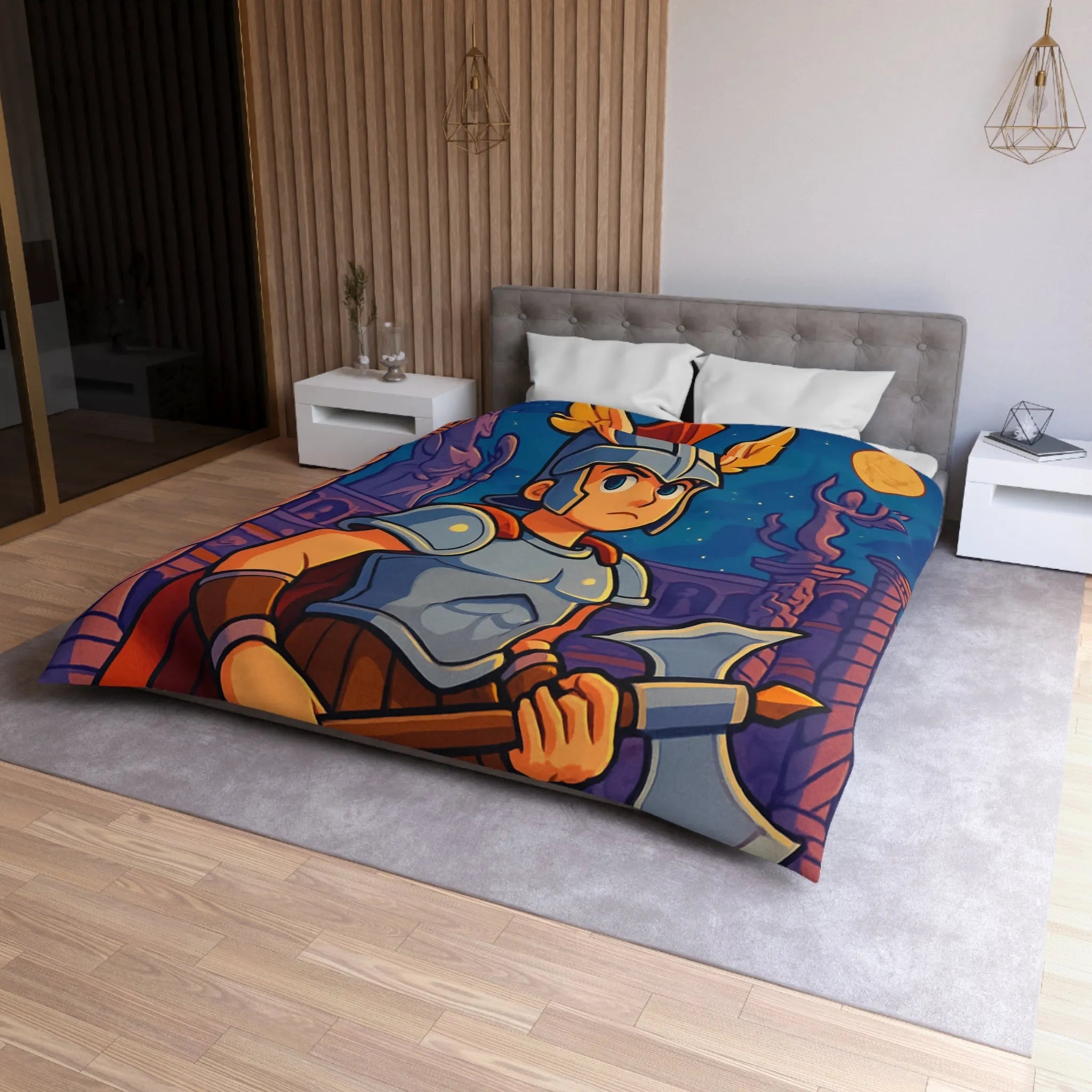 Housse de Couette Inspirée de Guerrier Épique avec Mythologie et Créatures Fantastiques