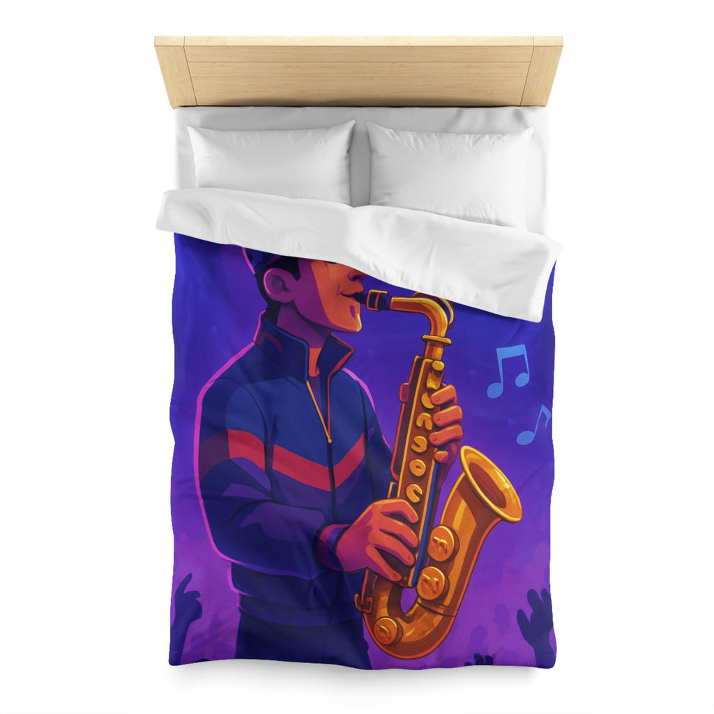 Jazz nocturne vibrant avec joueur de saxophone énergique sous lumières colorées et musique entraînante