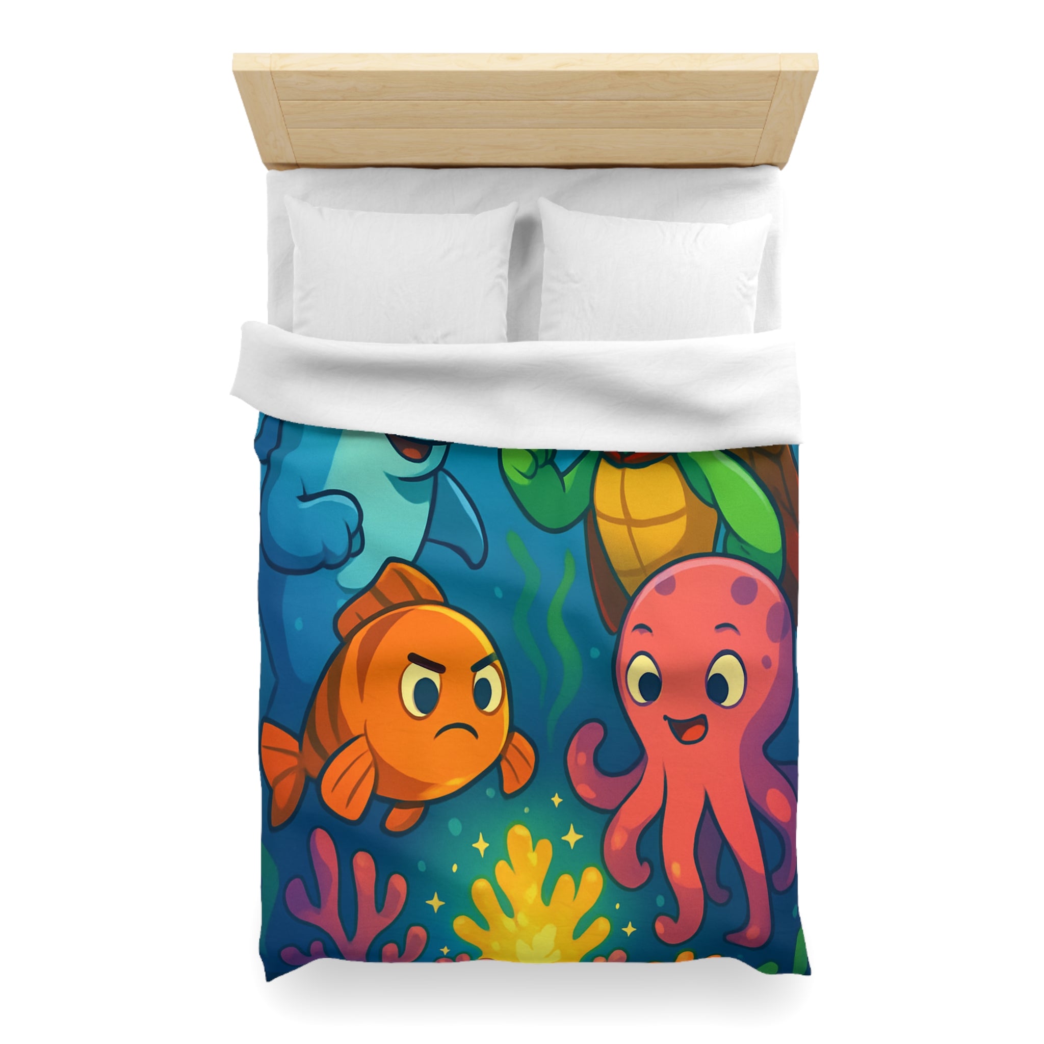 Housse de couette océan joyeux avec dauphin, tortue, poisson et pieuvre colorée