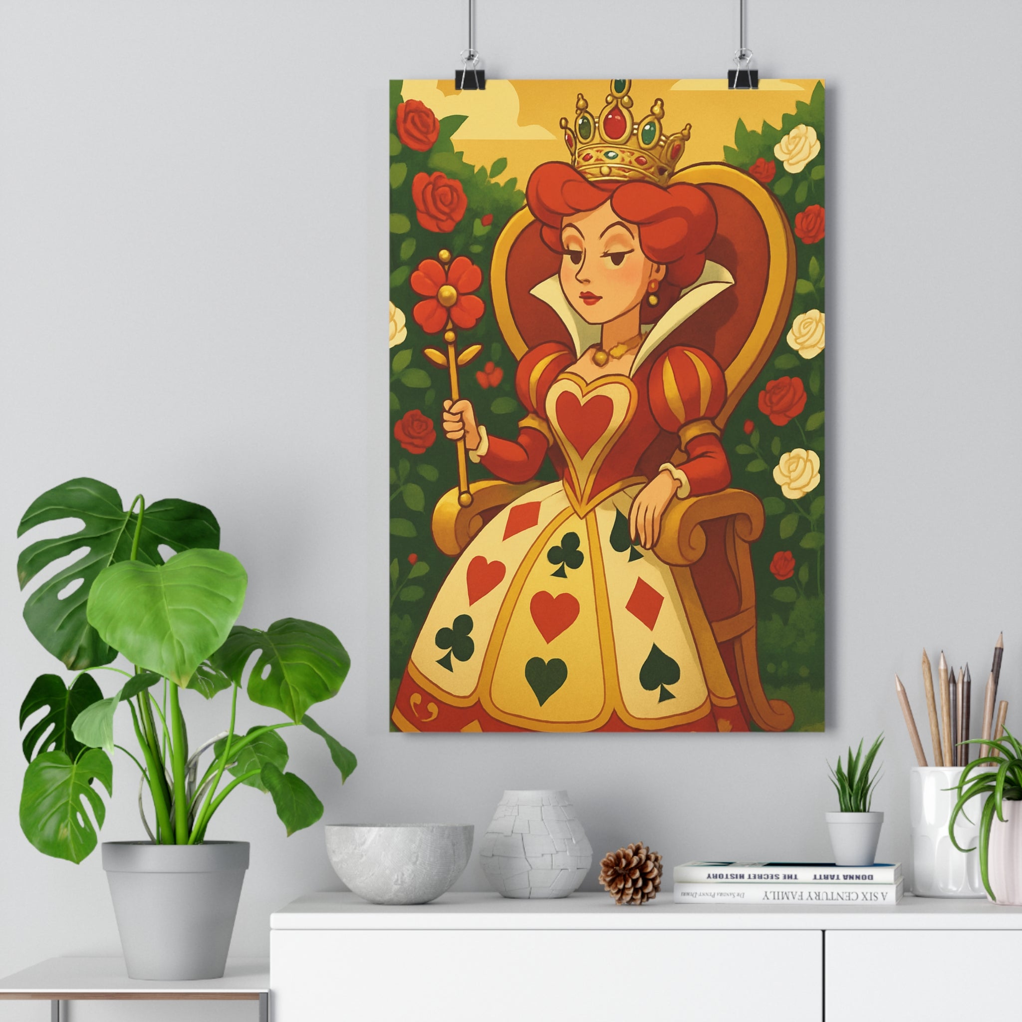Poster décoratif féerique rouge vert or reine majestueuse dessin animé chambre ambiance magique opulent