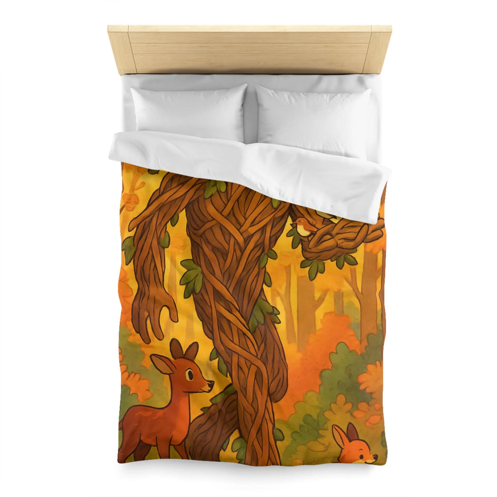 Housse de couette enchantée avec arbre humanoïde et animaux de la forêt colorés