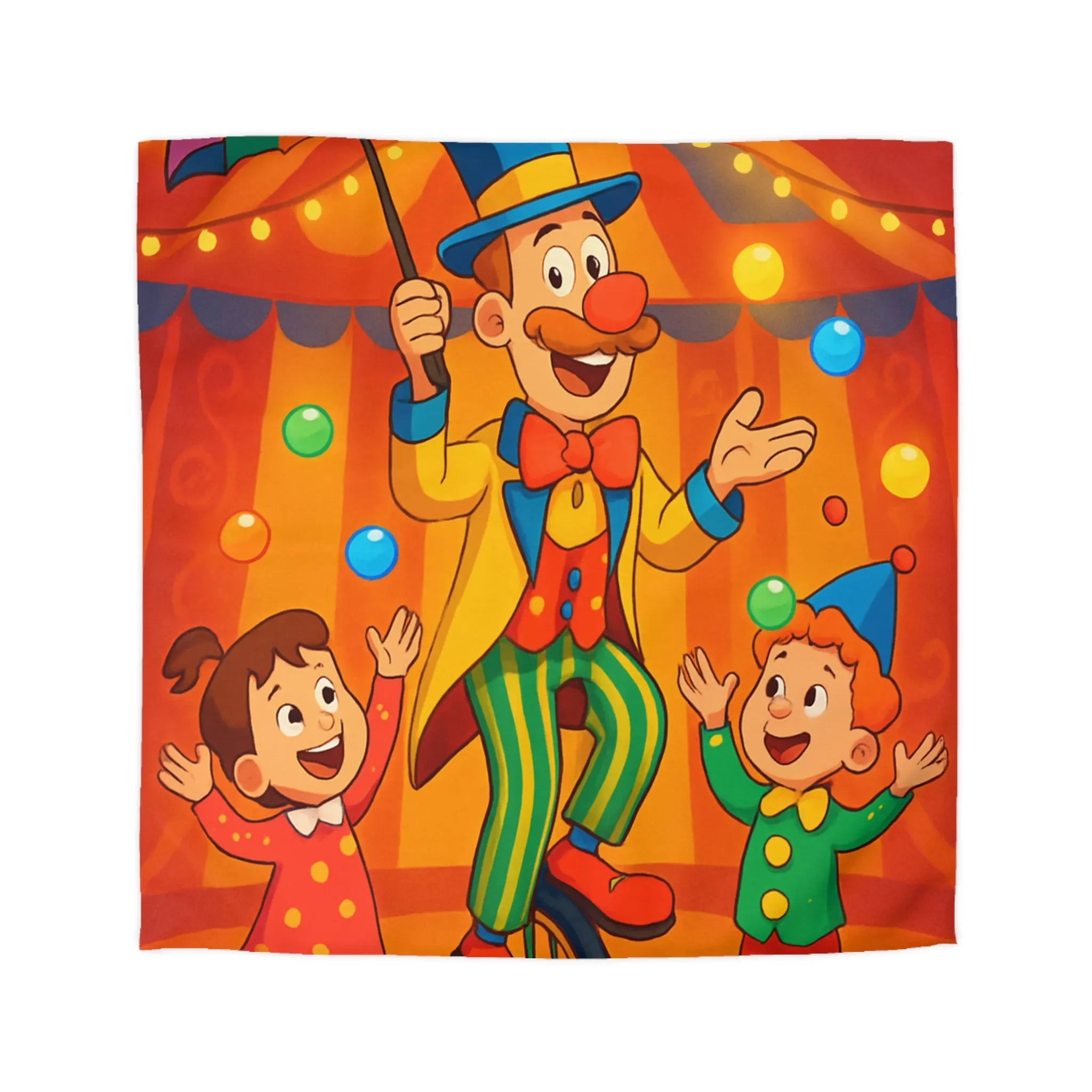 Housse de Couette Cirque Enchanté avec Clown Coloré et Enfants Jouant Heureux