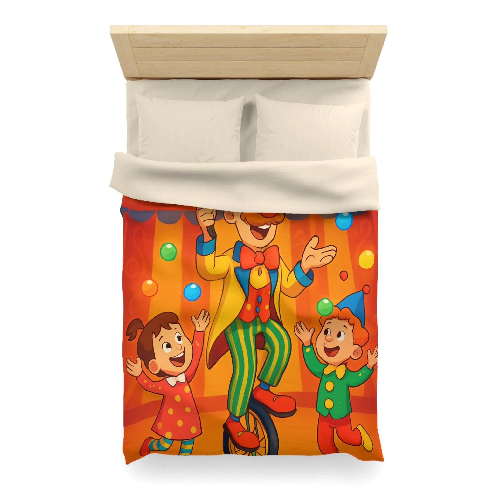 Housse de Couette Cirque Enchanté avec Clown Coloré et Enfants Jouant Heureux