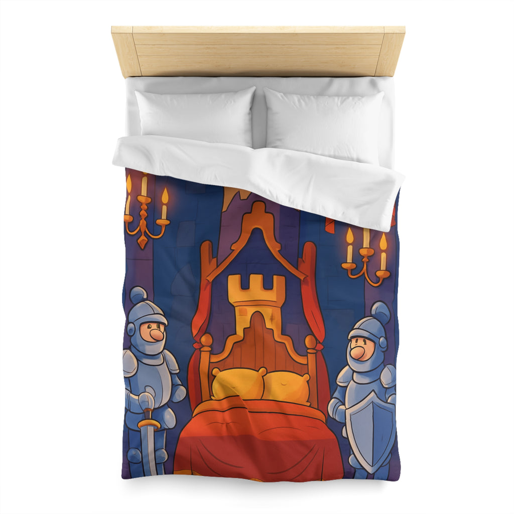 Housse de couette style médiéval avec chevaliers et lit à baldaquin animé