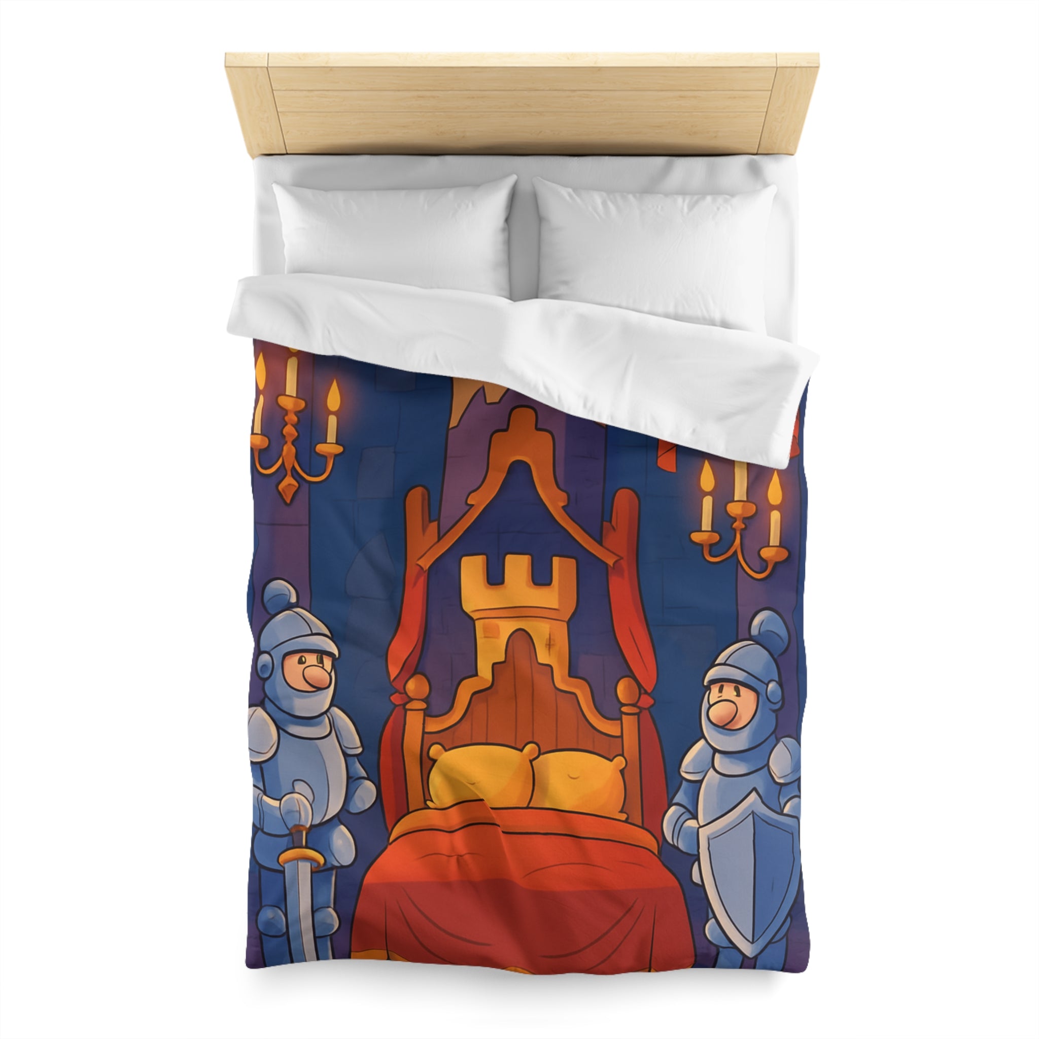 Housse de couette style médiéval avec chevaliers et lit à baldaquin animé