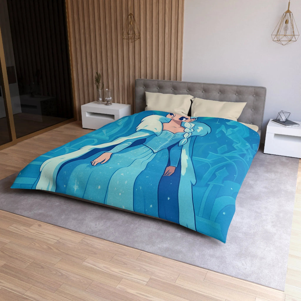 Éblouissante Housse de Couette Reine des Glaces Bleue avec Aurora Boréale et Château