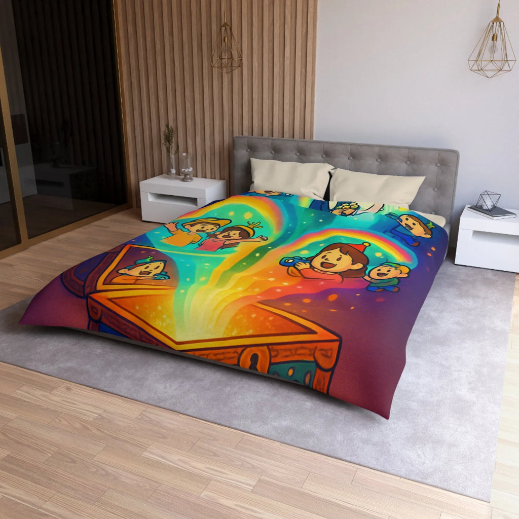 Housse de couette colorée avec coffre magique et souvenirs lumineux pour chambre joyeuse