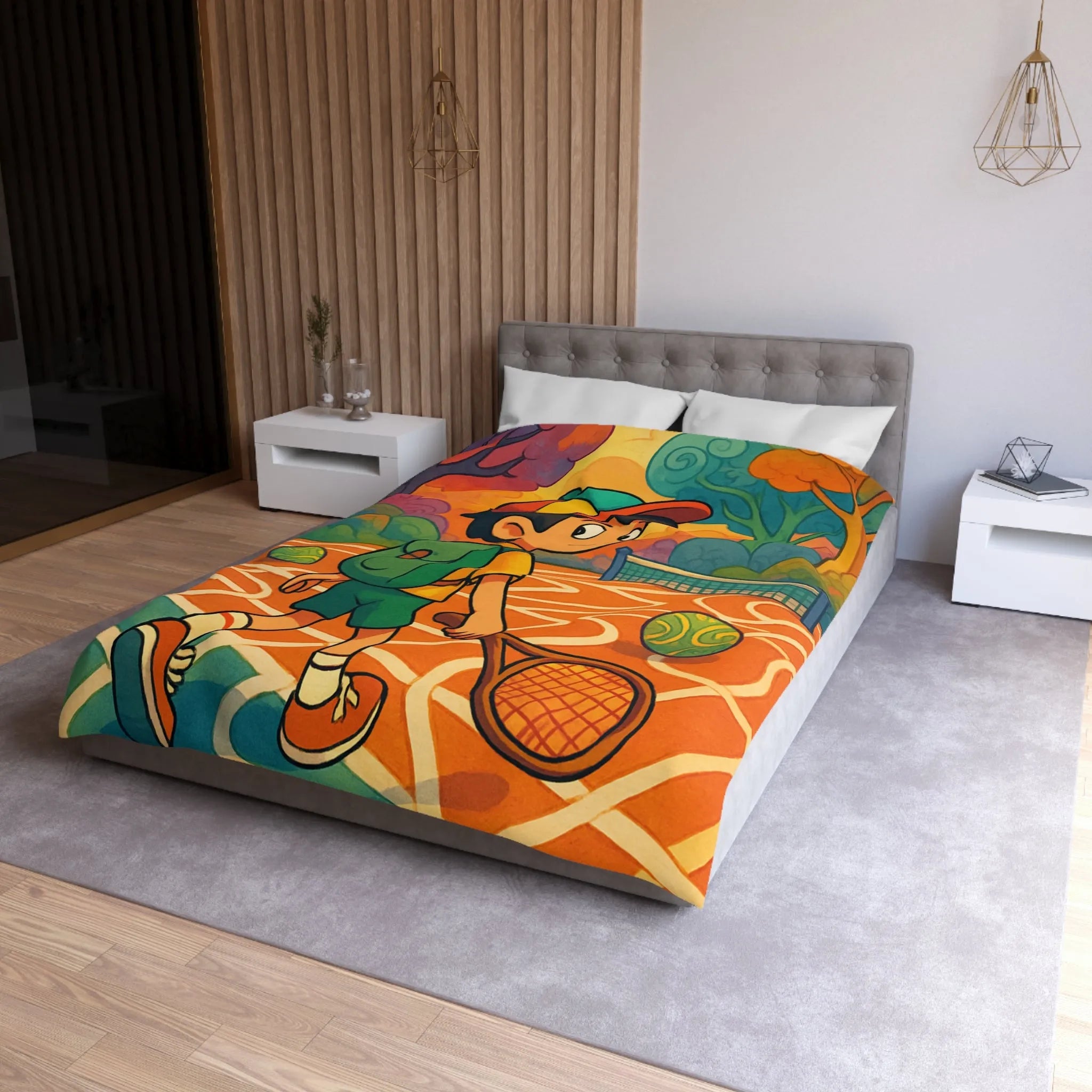 Housse de couette enfant avec motif joueur de tennis dans parc coloré joyeux