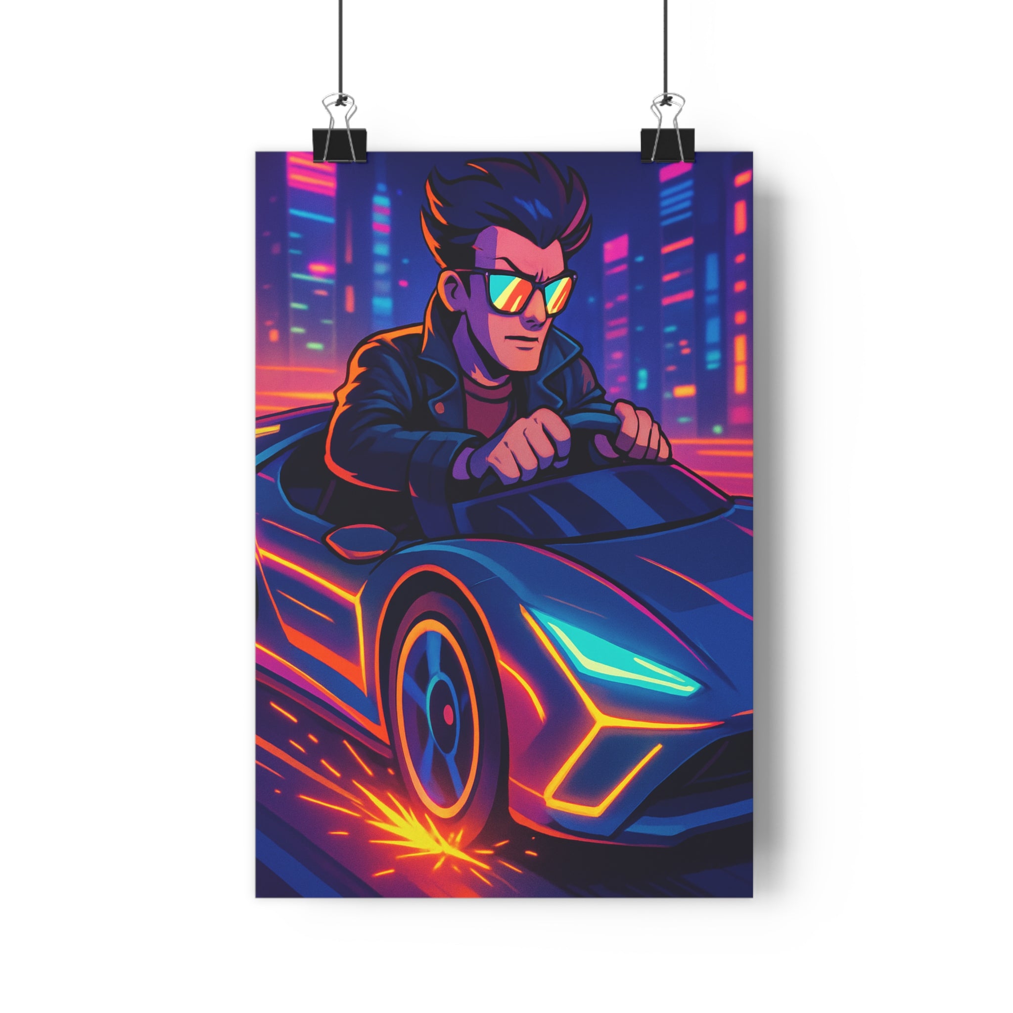 Poster décoratif dessin animé néon vibrant futuriste aventure chambre salon course voiture vitesse qualité