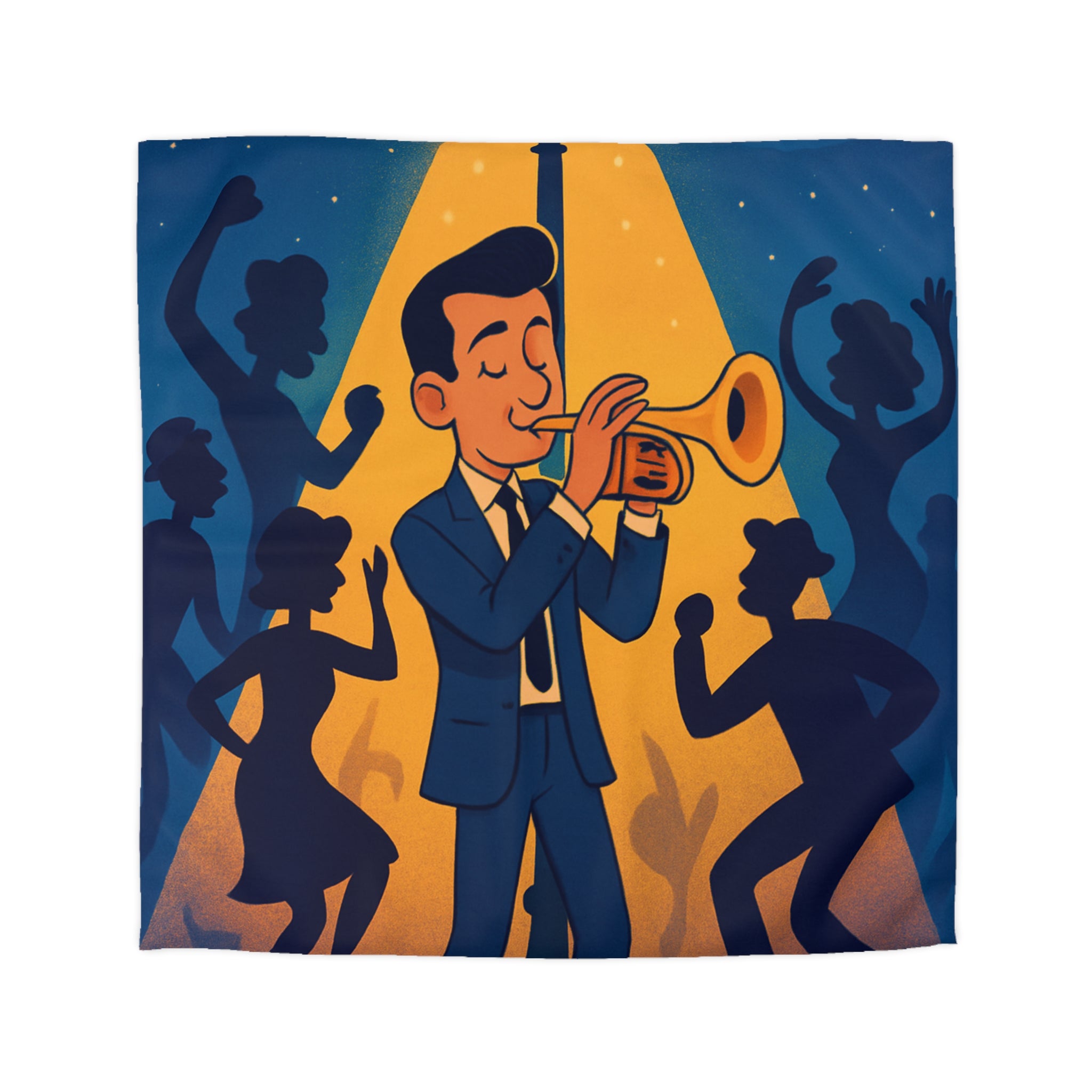 Housse de Couette Moderne avec Musicien Jouant de la Trompette sous Réverbère Nocturne