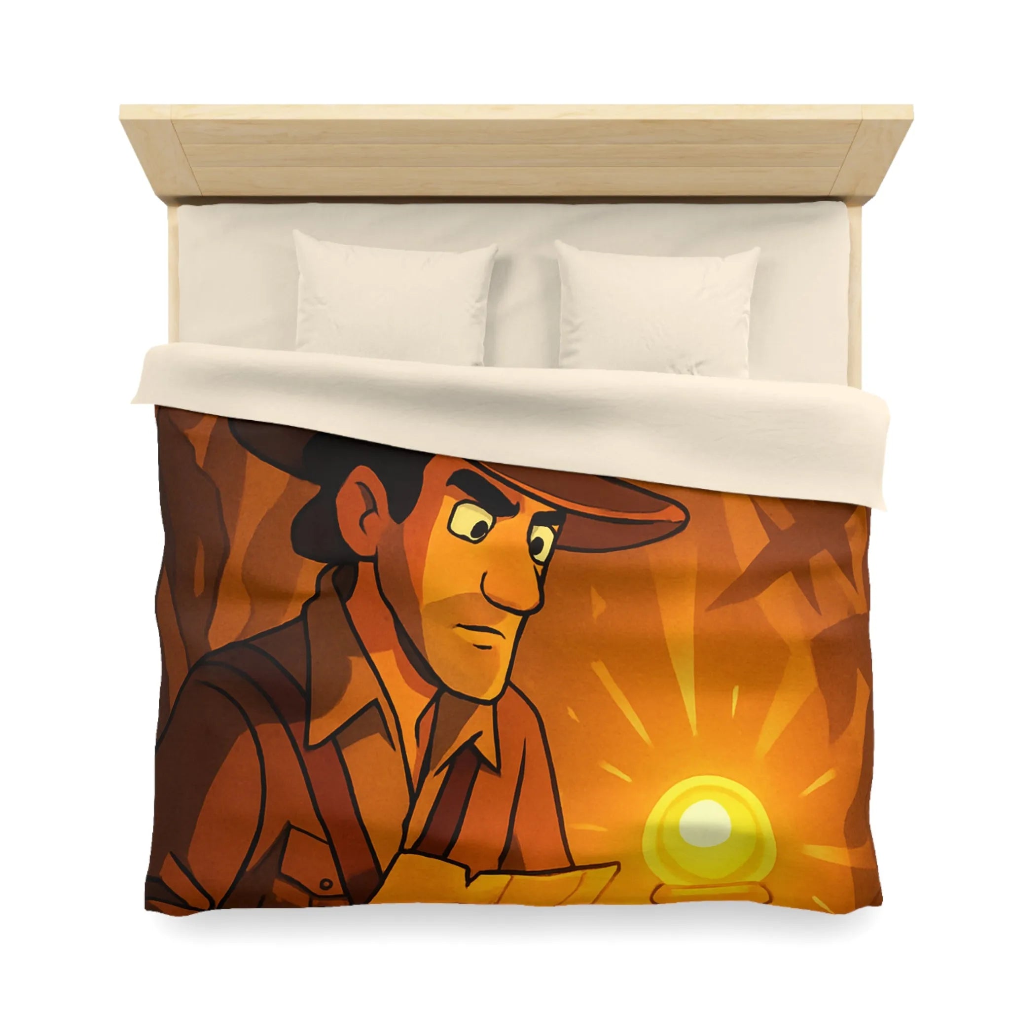 Housse de couette exploration mystérieuse avec lumière dorée et carte ancienne