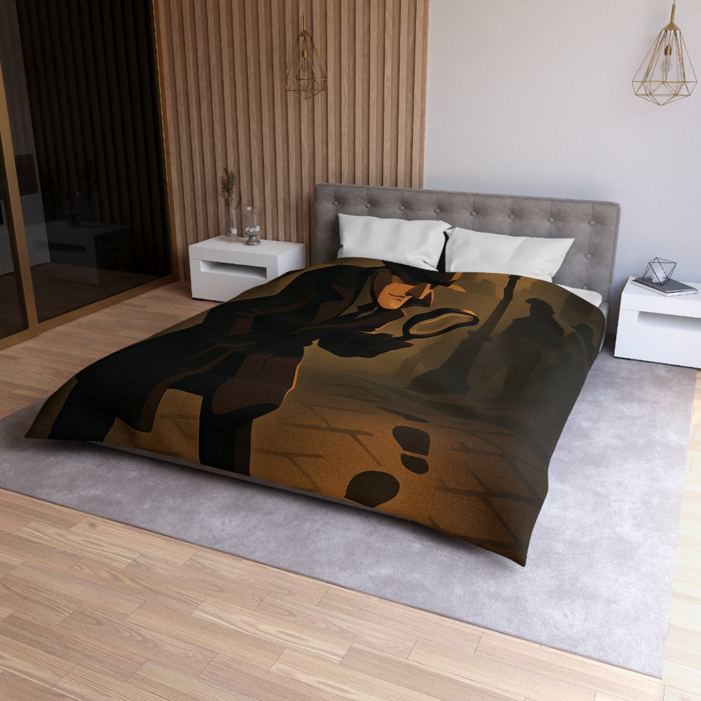 Housse de couette mystérieuse détective sombre rue nocturne silhouette investigation piste intrigante