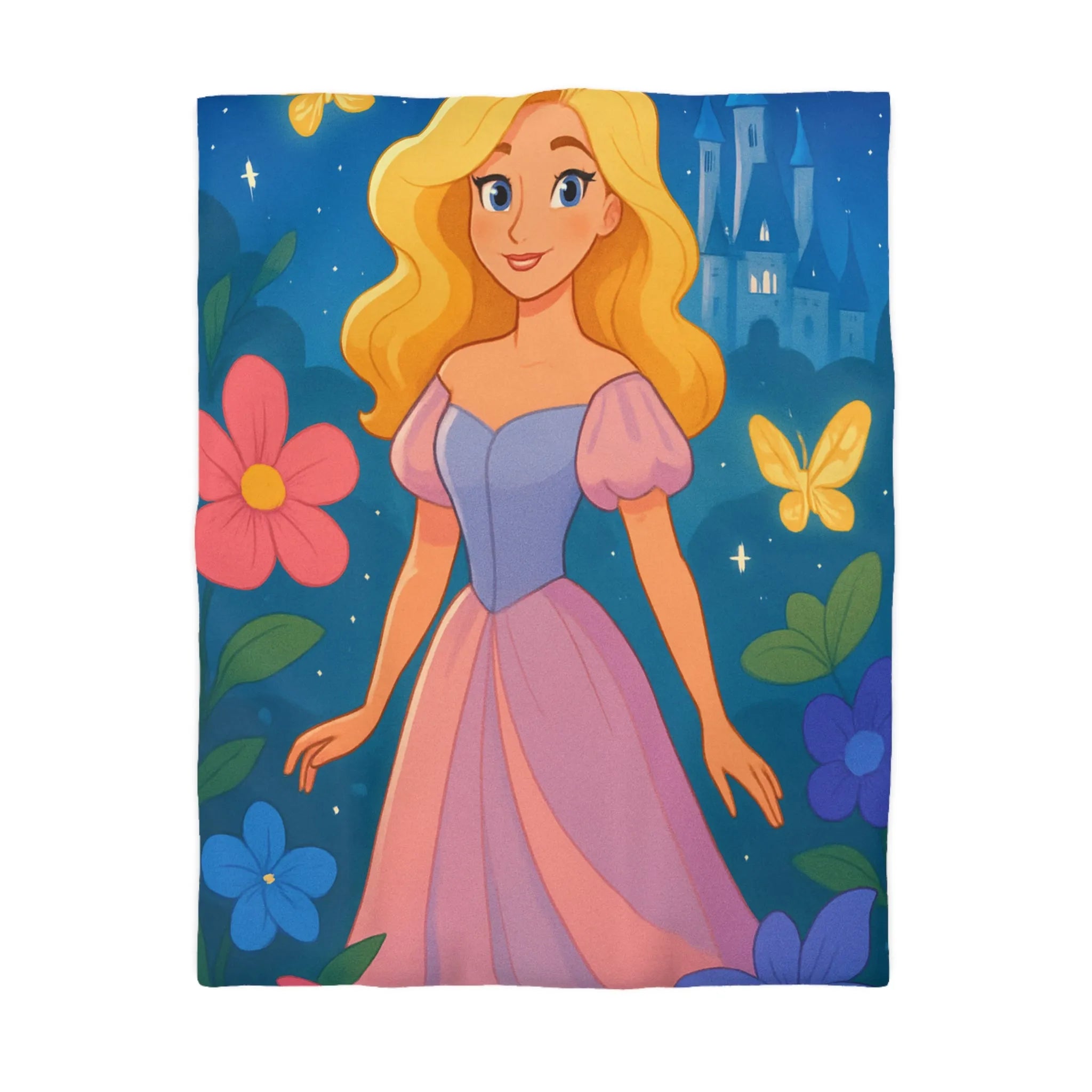 Housse de couette enchantée princesse et château fleurs papillons magique pour chambre enfant