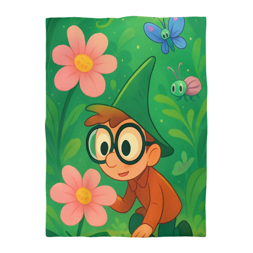 Housse de couette enfants magique jardin avec garçon et fleurs papillon colorés