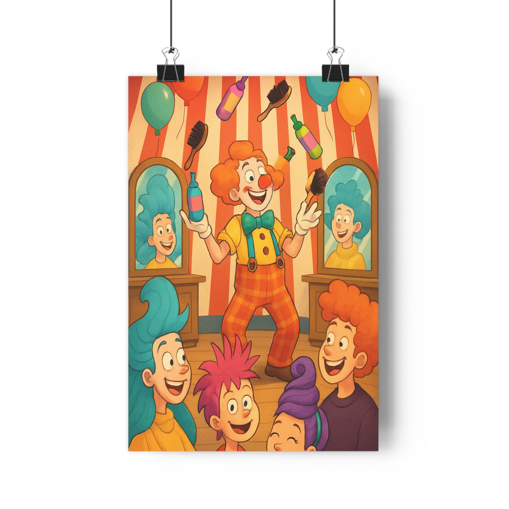 Poster décoratif joyeux clown salon cirque orange bleu rouge chambre enfant coloré amusant vibrant