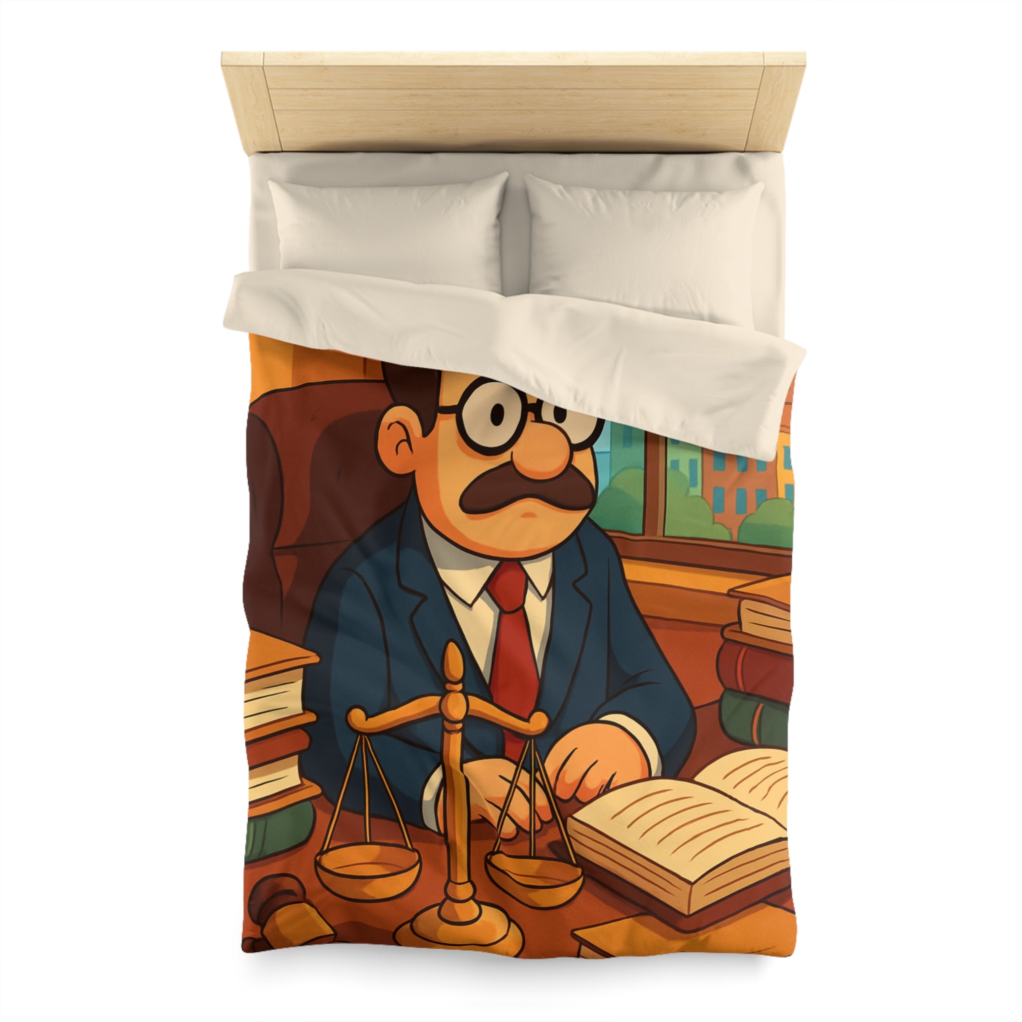Housse de Couette Style Dessin Animé d'un Bureau d'Avocat avec Livres Colorés