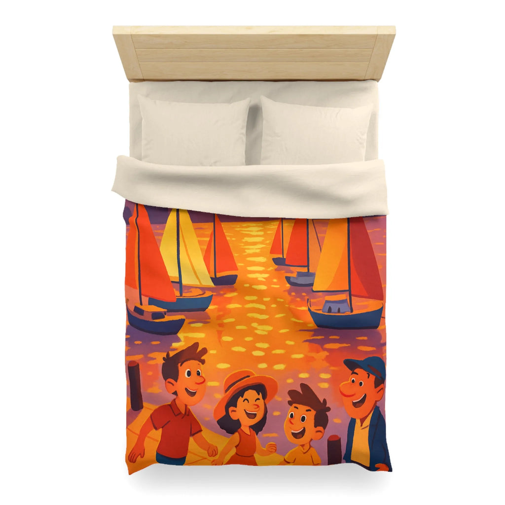 Housse de couette colorée avec bateau et coucher de soleil pour ambiance joyeuse