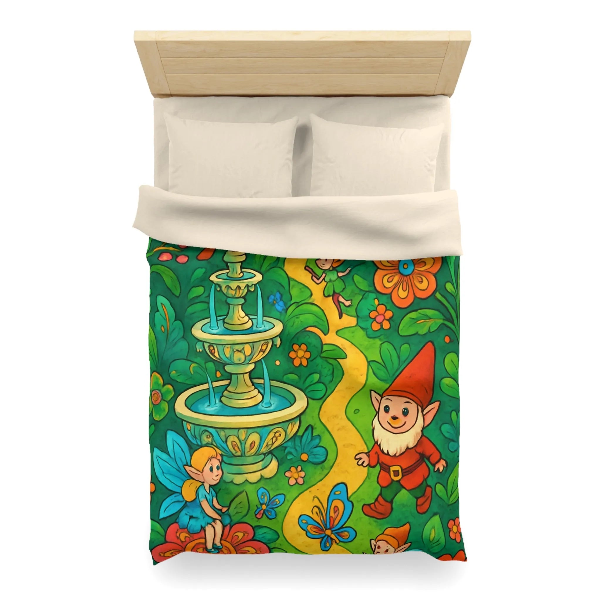 Housse de couette enfant avec lutins, fées, et papillons dans une forêt enchantée