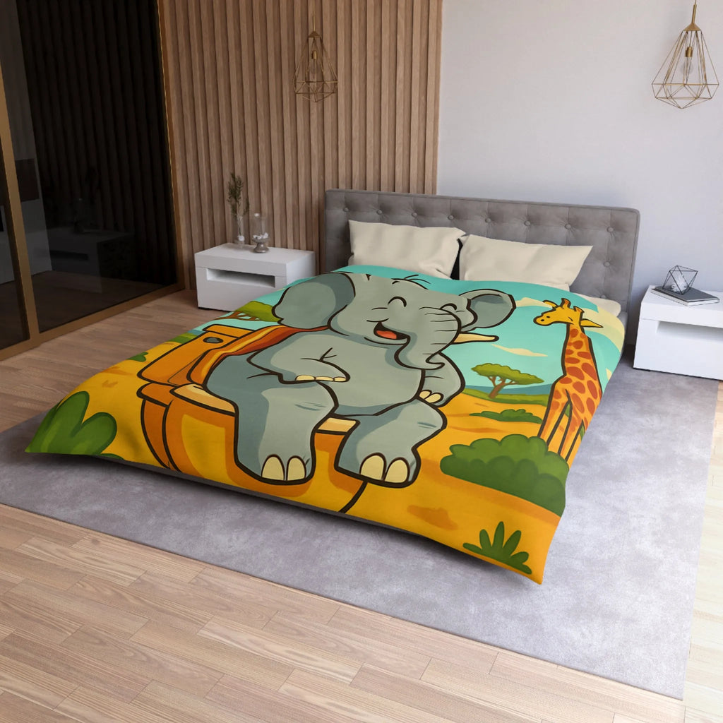Housse de couette joyeuse éléphant sur toilettes en pleine savane colorée