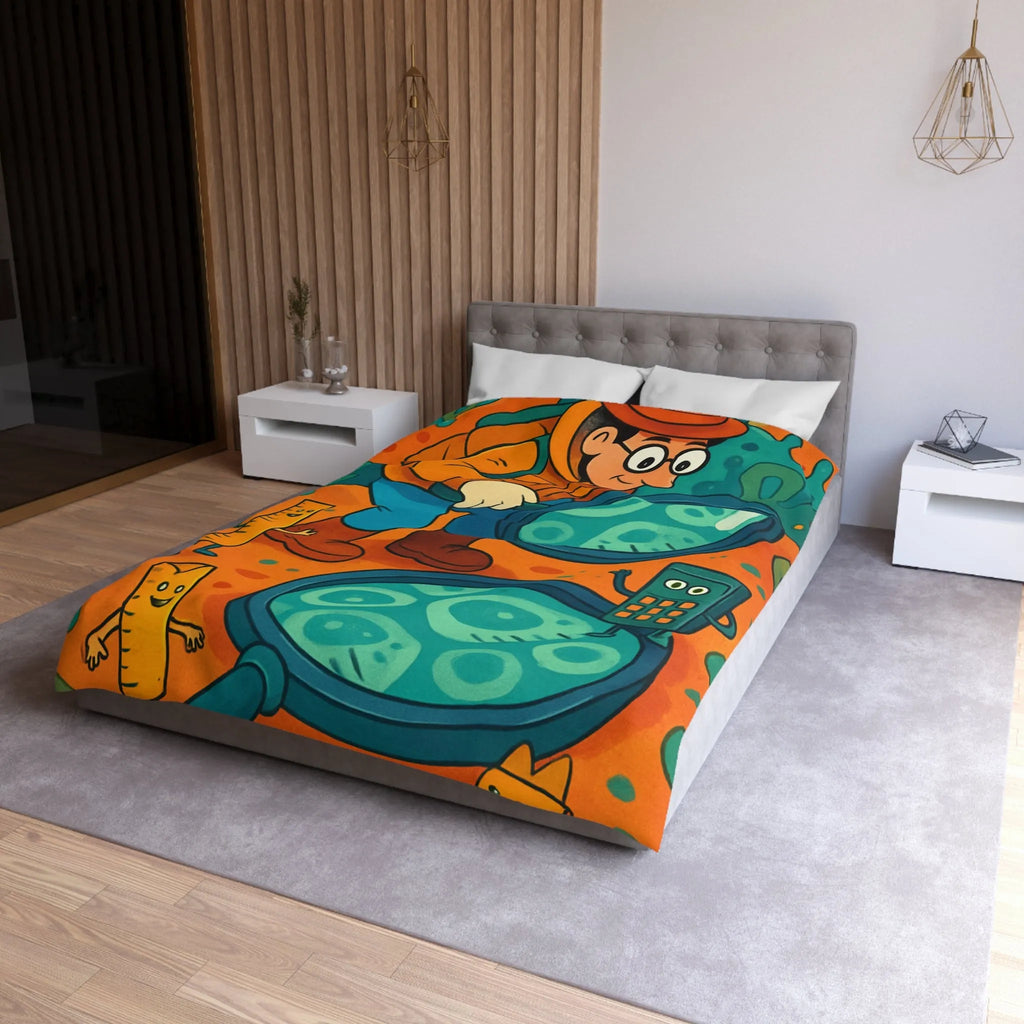Explorez une Housse de Couette Fantaisie, Aventure Visuelle pour Enfants avec Loupe et Calculateur