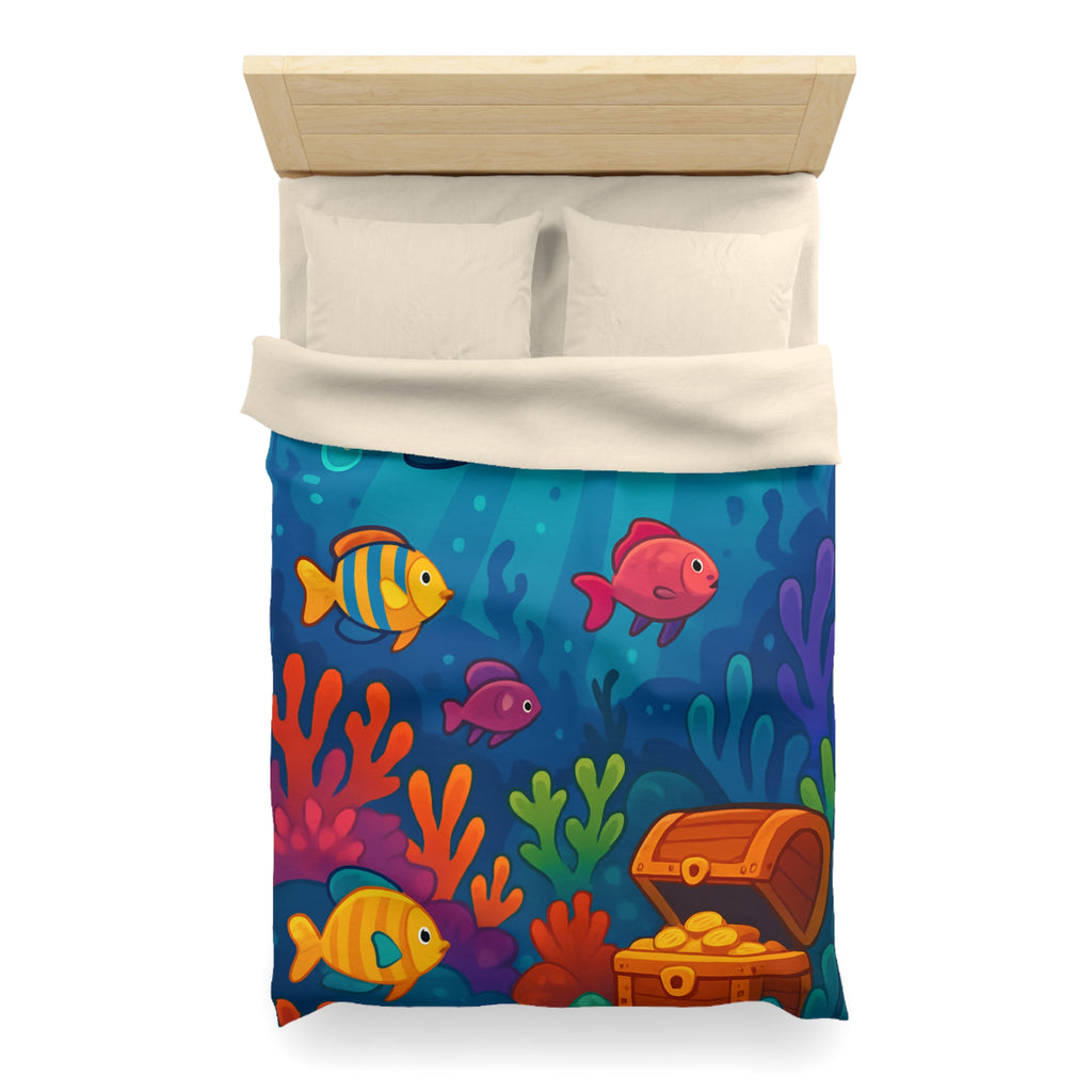 Housse de couette océan magique, baleine heureuse, poissons colorés et trésor sous-marin