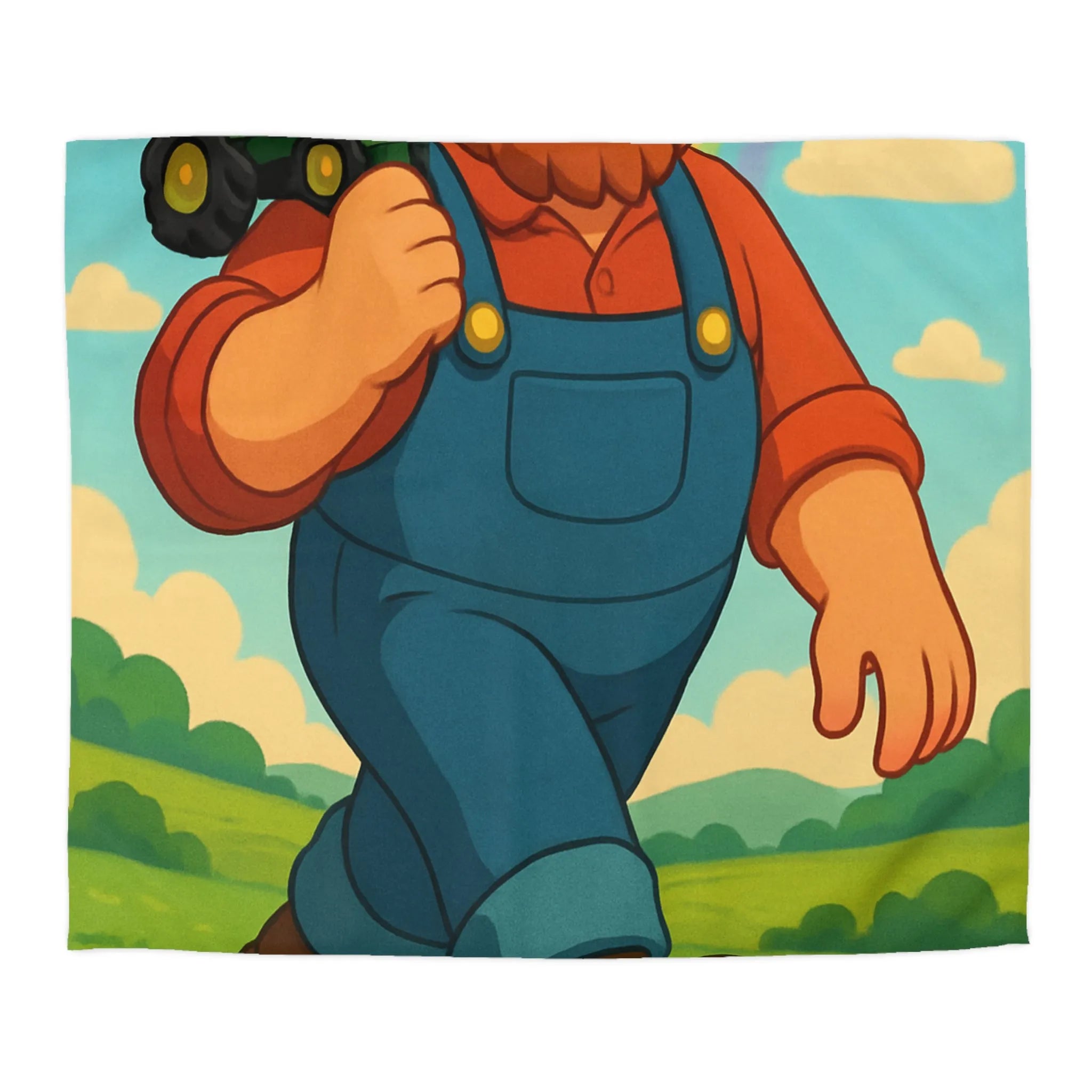 Housse de couette fermier joyeux avec animaux, arc-en-ciel et tracteur, paysage coloré