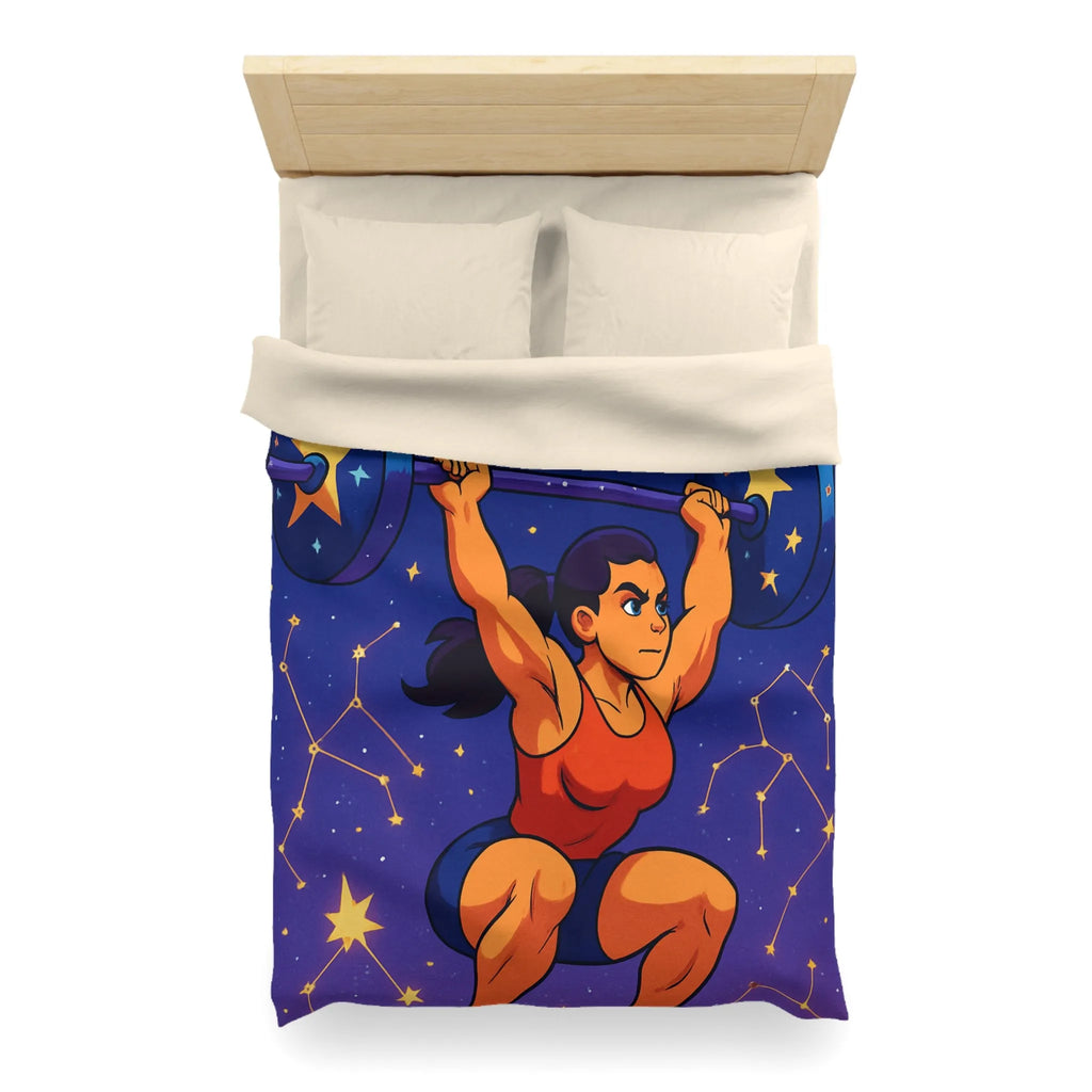 Housse de Couette Athlétique Femme Soulevant Poids Sous Ciel Étoilé et Constellations