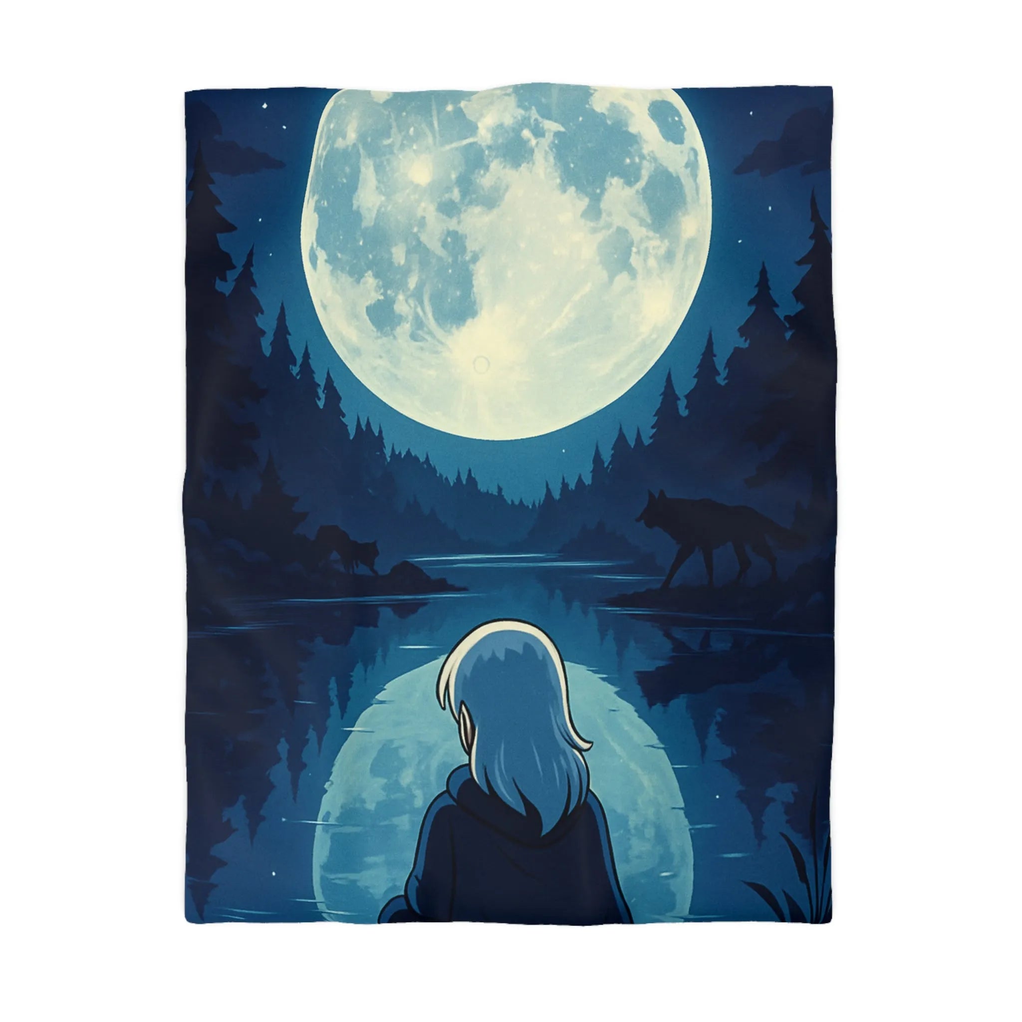 Envoûtante Housse de Couette Nocturne avec Pleine Lune Mystérieuse et Silhouette d'Arbres