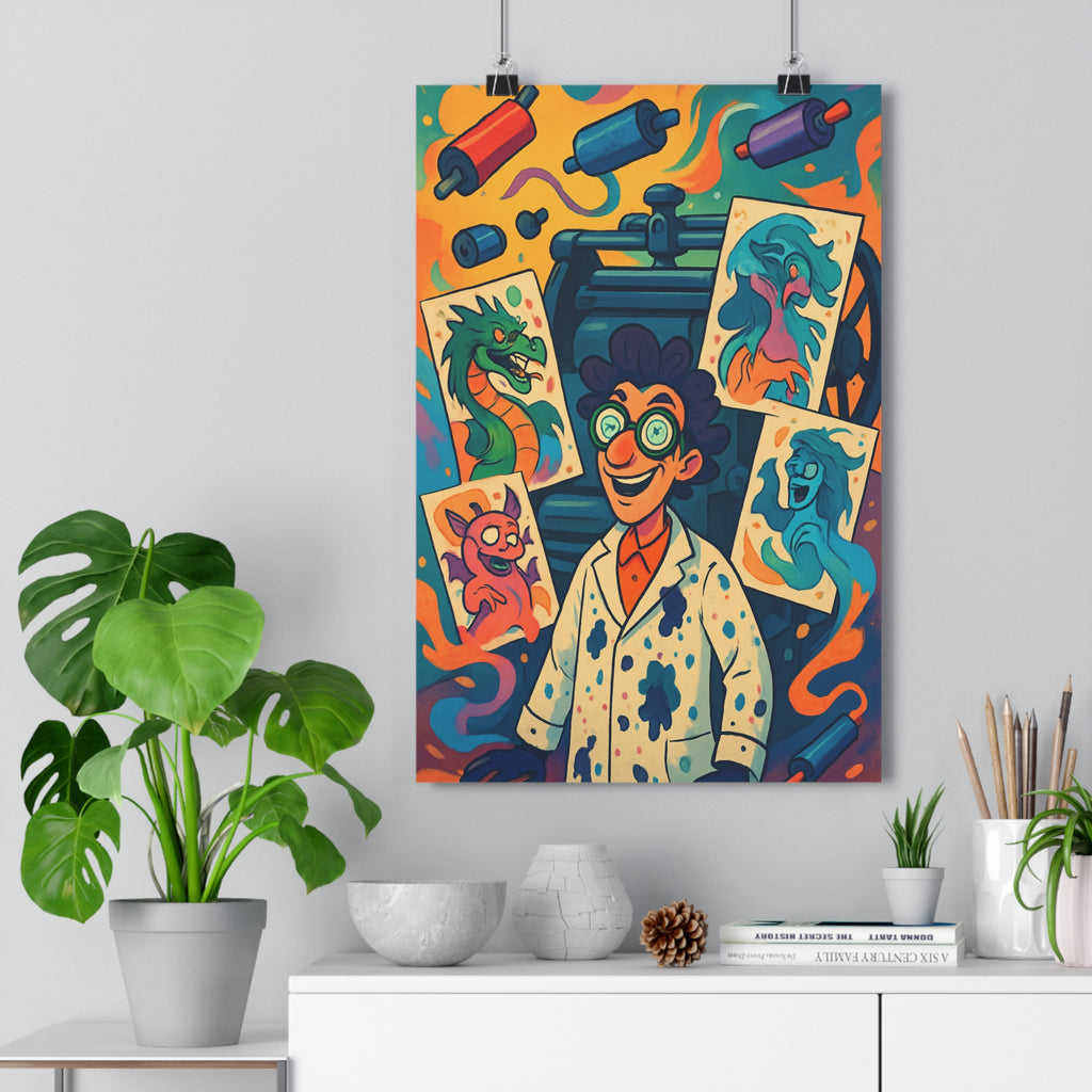 Poster décoratif cartoon joyeux enfant dragon créativité fantastique couleur vive peinture art aventure bureau