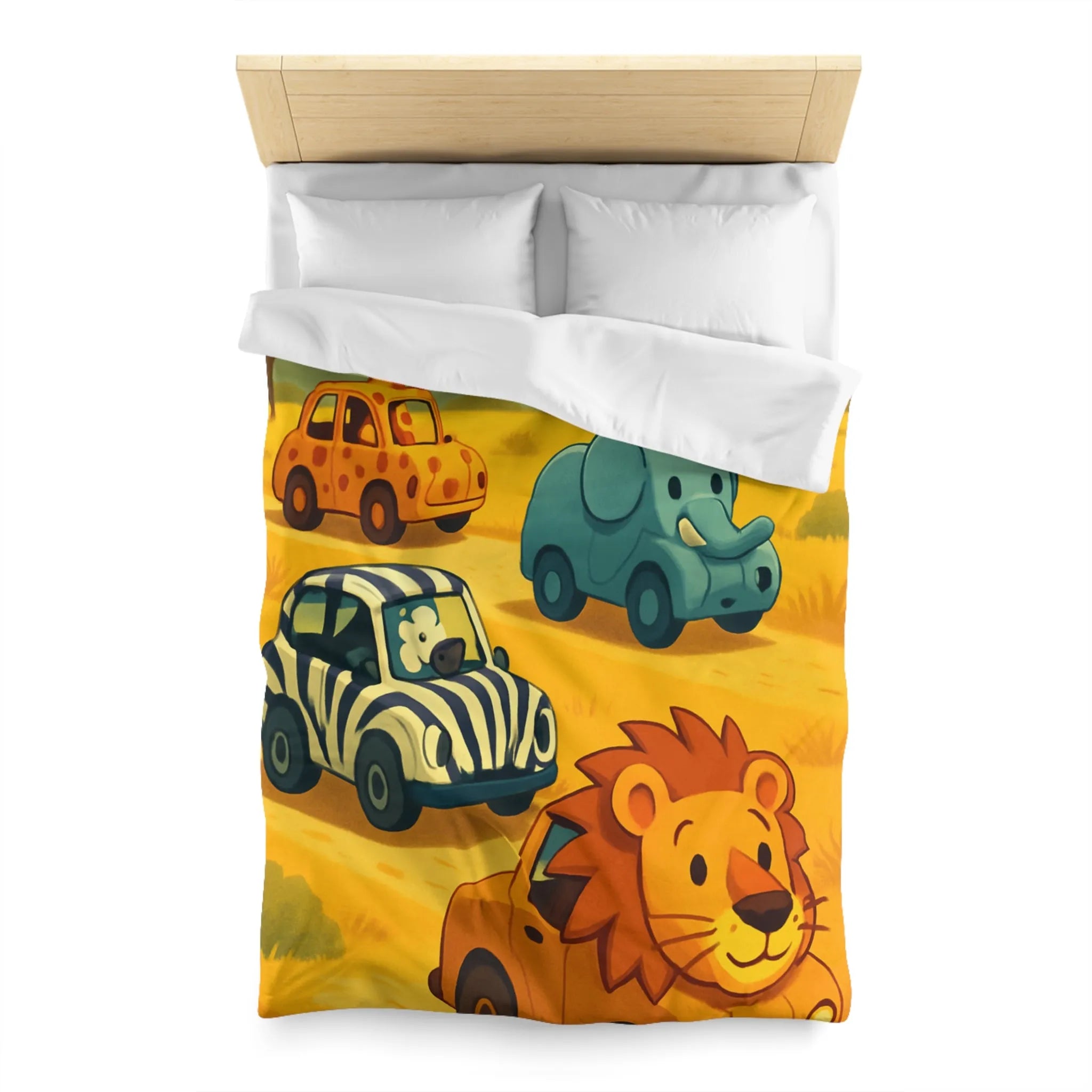 Housse de couette animaux safari mignons pour chambre enfant avec voitures colorées