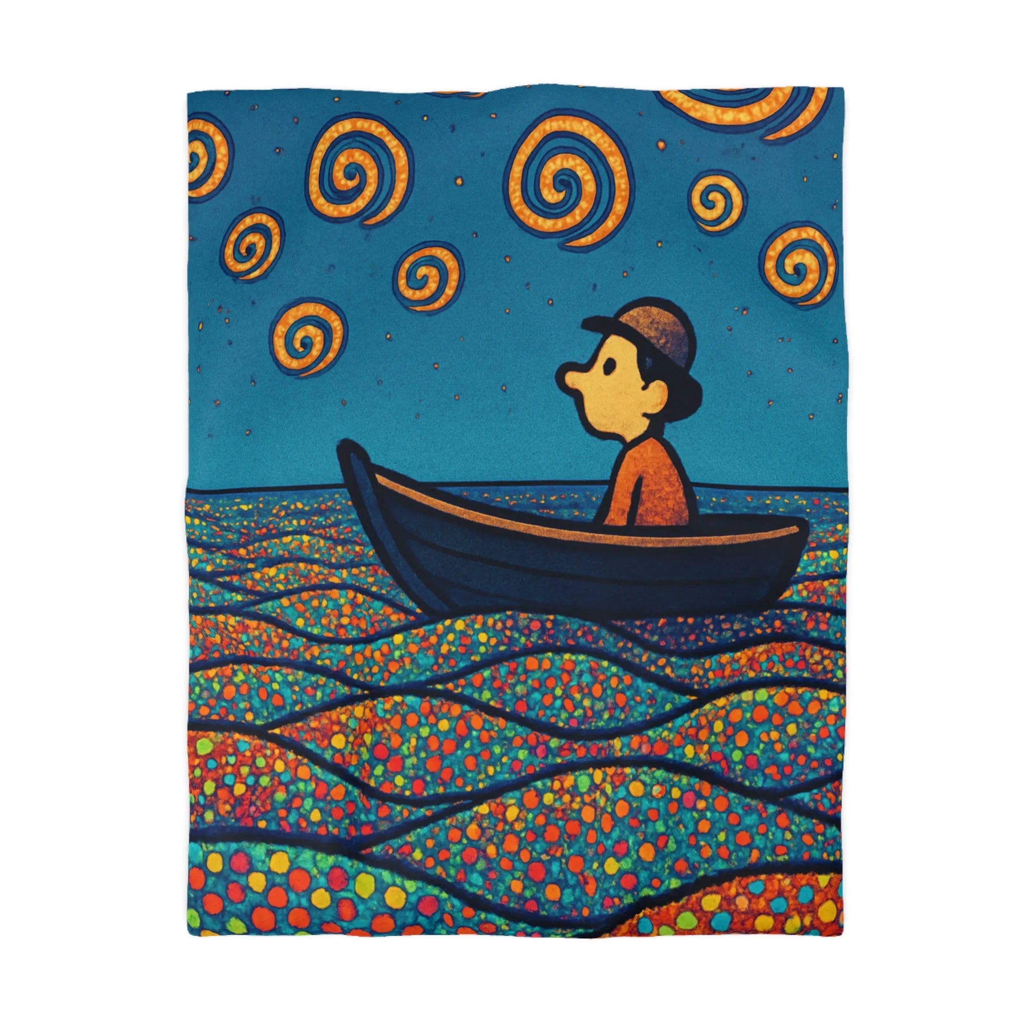 Housse de couette artistique avec motifs oniriques de mer et ciel étoilé